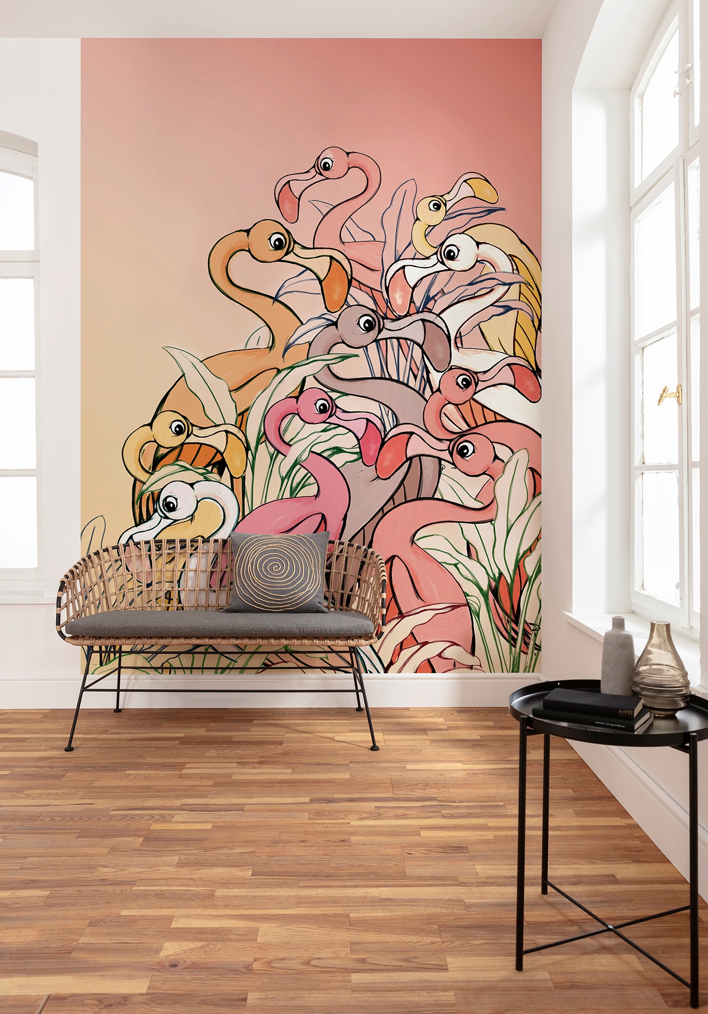 Image of Komar Vliestapete "Digitaldruck Vlies - Flamingos and Lillys - Grösse 200 x 280 cm" bedruckt glatt Kinderzimmer