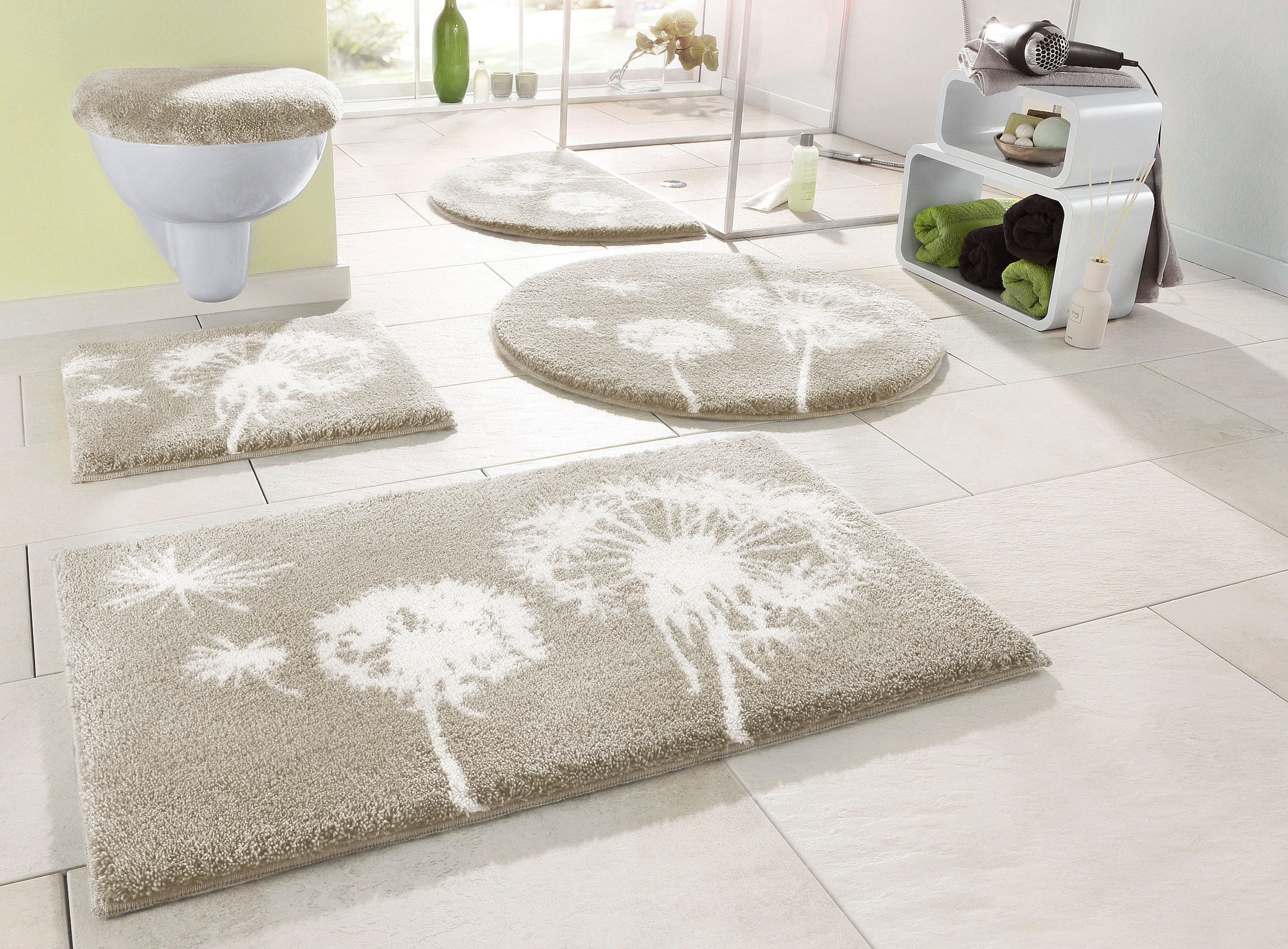 Grund Badematte "Pusteblume, Badvorleger, Badezimmer Teppich, sehr weich" Höhe 20 mm rutschhemmend beschichtet fußbodenheizungsgeeignet  schnell trocknend weiche Haptik, auch als 2-teiliges Set erhältlich, Made in Europe
