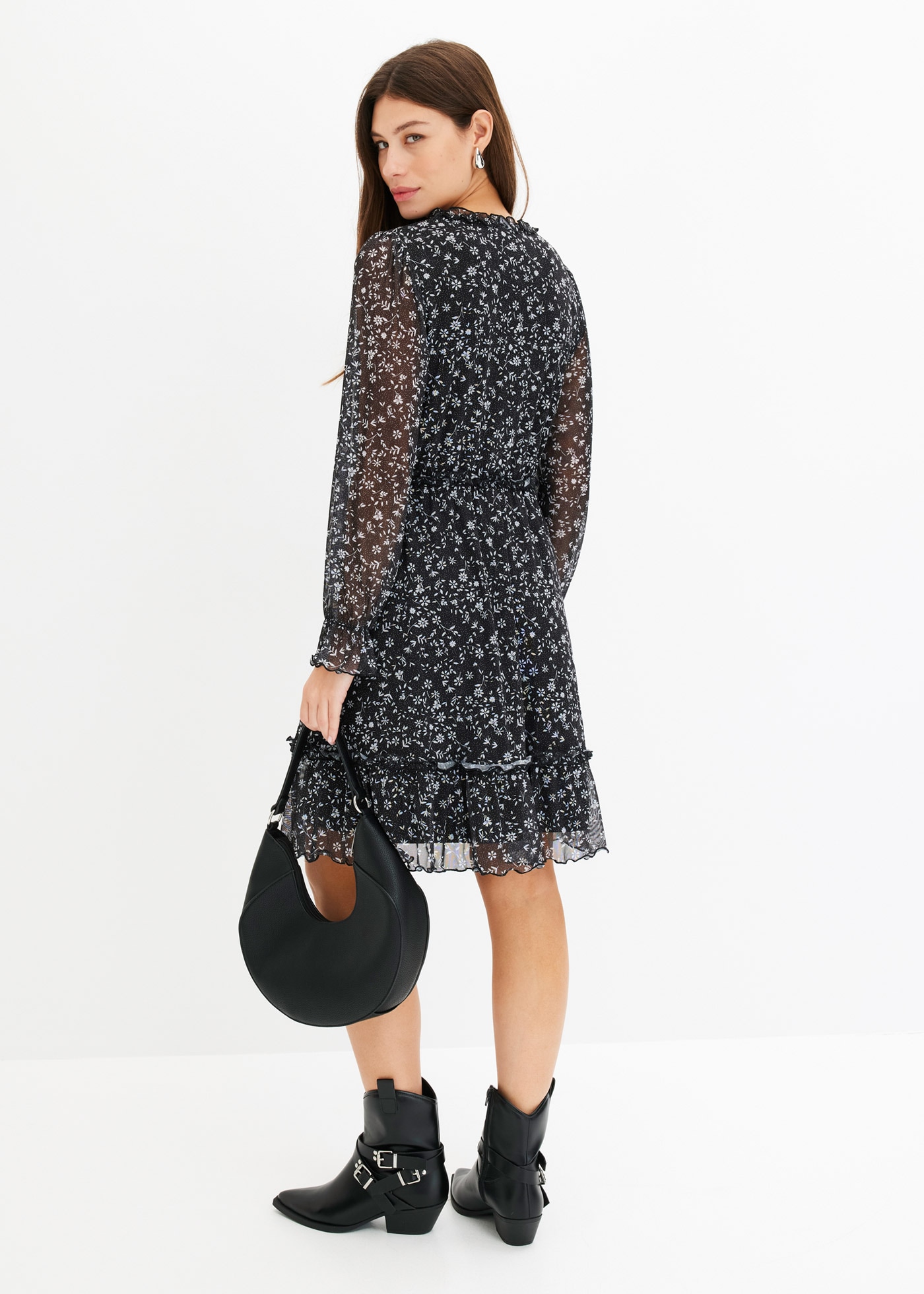 bonprix Mini-robe 1 tlg. eleganter Stil, aus Mesh-Material mit floralem Druck, mit langem Arm