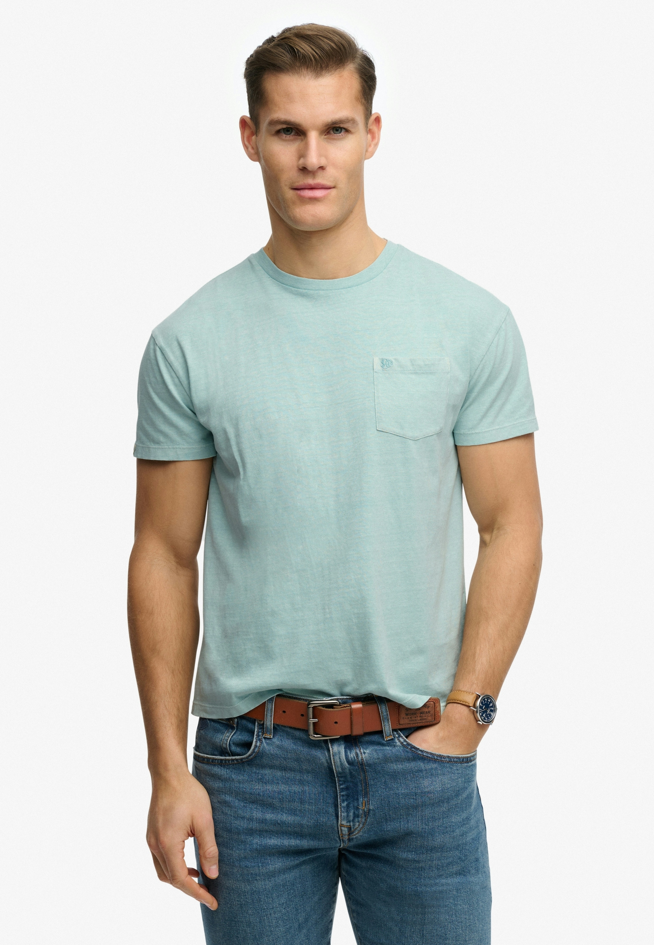 Superdry Shirt à col rond »COTTON CLASSIC LINEN PKT TEE« aus tollem Baumwoll-Leinen-Mischgewebe