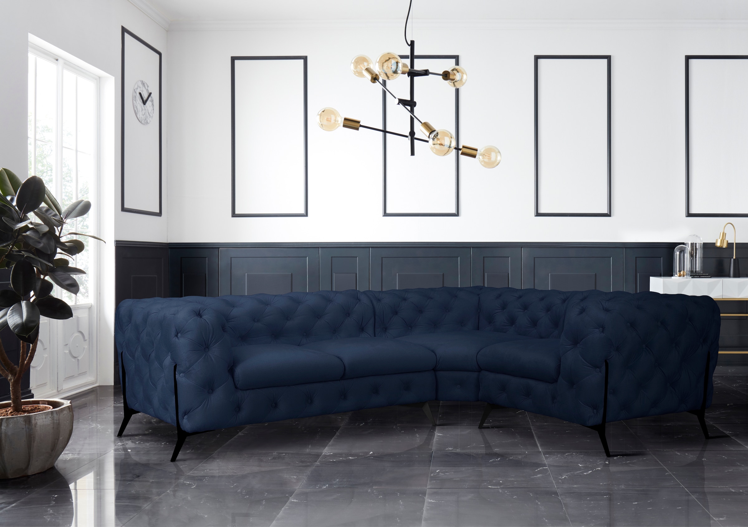 Leonique Chesterfield-Sofa »Amaury L-Form«, moderne Chersterfield-Optik, Breite 262 cm, Fussfarbe wählbar