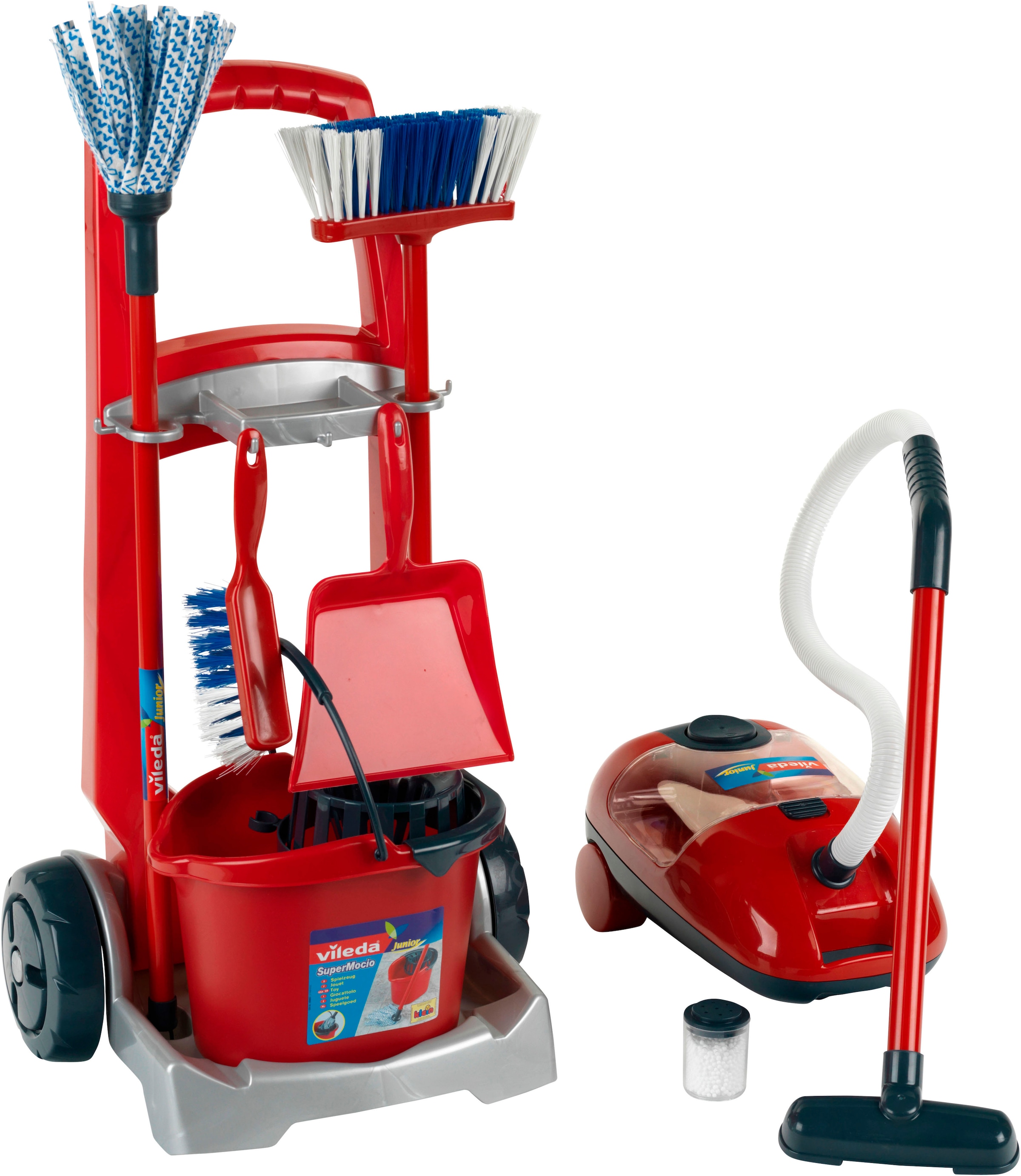 Image of Klein Kinder-Putzwagen "Vileda Besenwagen mit Vileda Staubsauger" mit Spielstaubsauger, Made in Germany