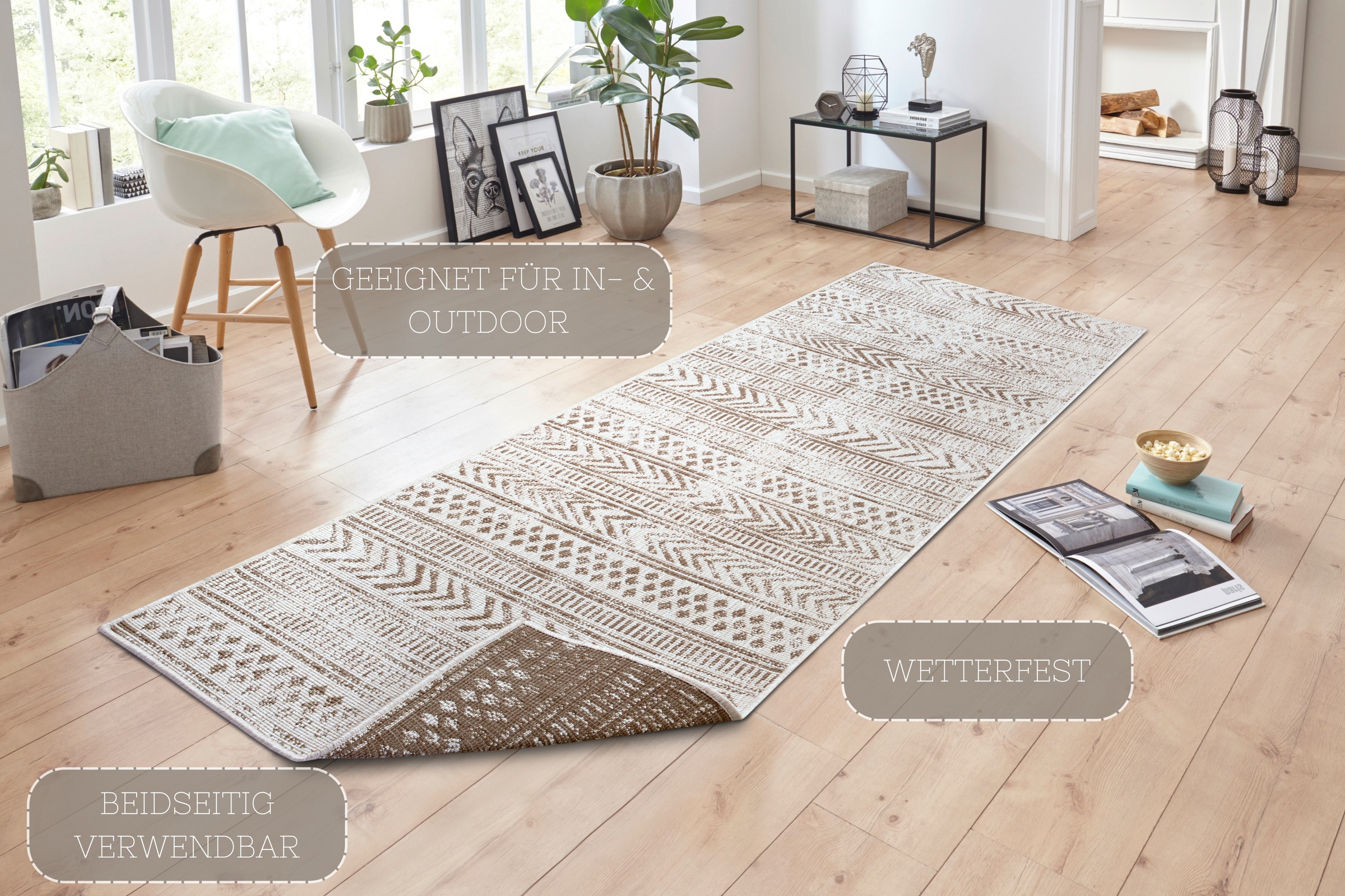 HANSE Home Teppich »BIRI Wendeteppich«, rechteckig, 5 mm Höhe, In-& Outdoor, Wetterfest, Balkon, Läufer, Wohnzimmer, Wasserfest, Boho