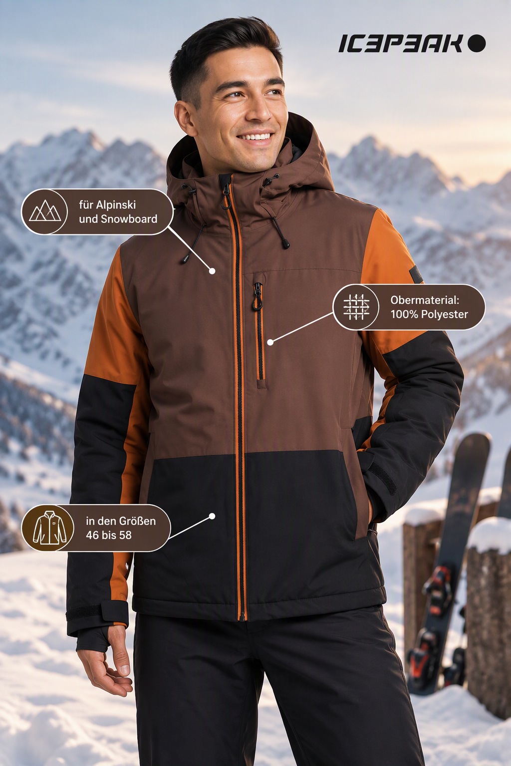 Icepeak Veste de ski »ICEPEAK CHESTER« für Alpinski und Snowboard, aus Polyester, in den Grössen 46 bis 58