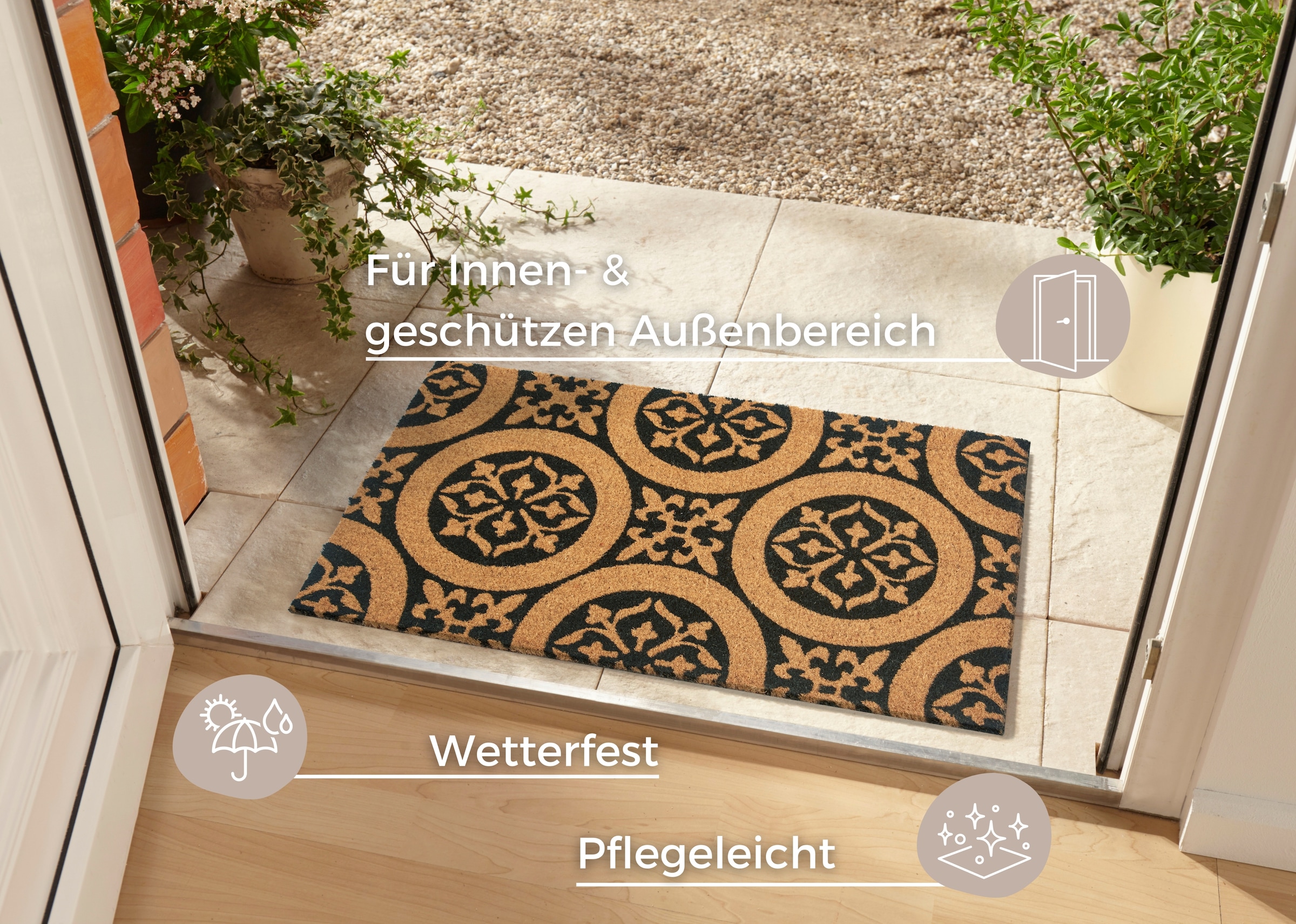 HANSE Home Fussmatte »Ornaments, Türmatte«, rechteckig, 15 mm Höhe, Kokos, Schmutzfangmatte, Outdoor, Rutschfest, Innen, Kokosmatte, Flur