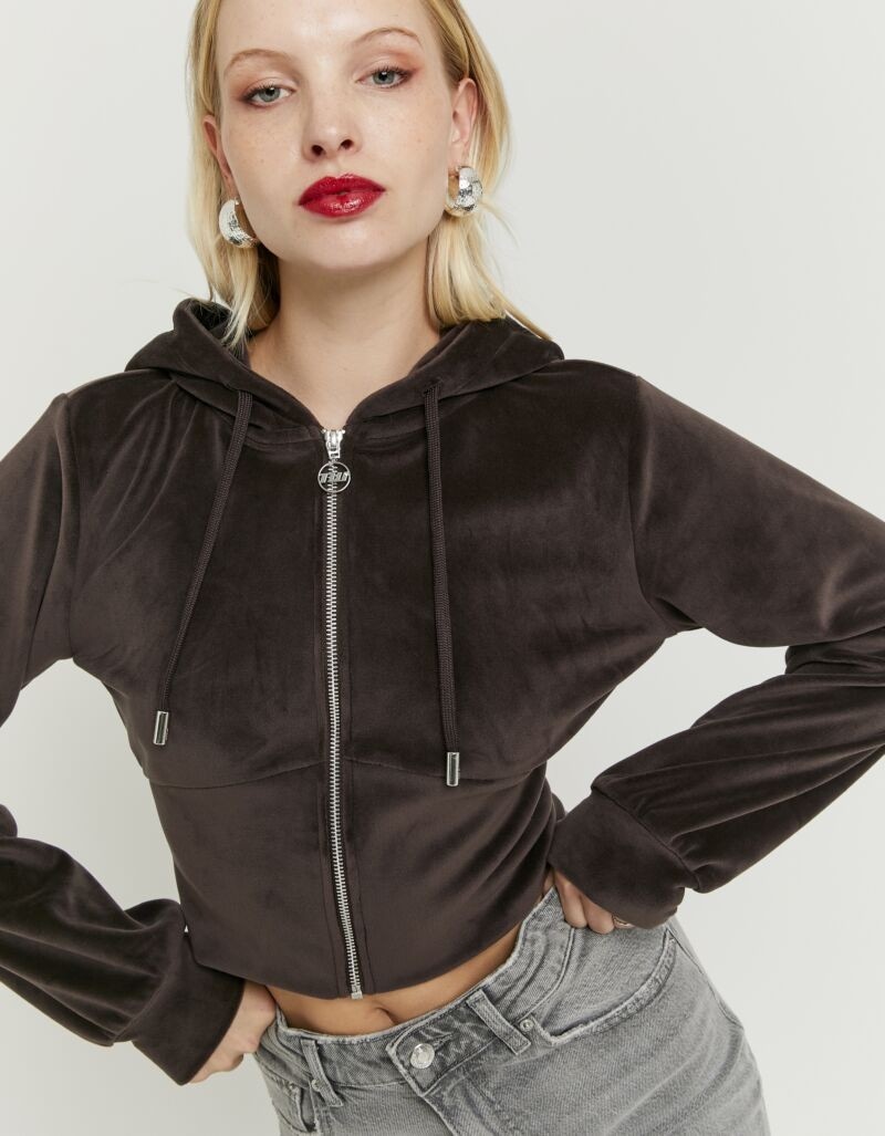 Tally Weijl Kapuzensweatjacke »SSWPELOUNGIE« Materialmix, figurbetont, cropped, aus Samt mit breitem Saum
