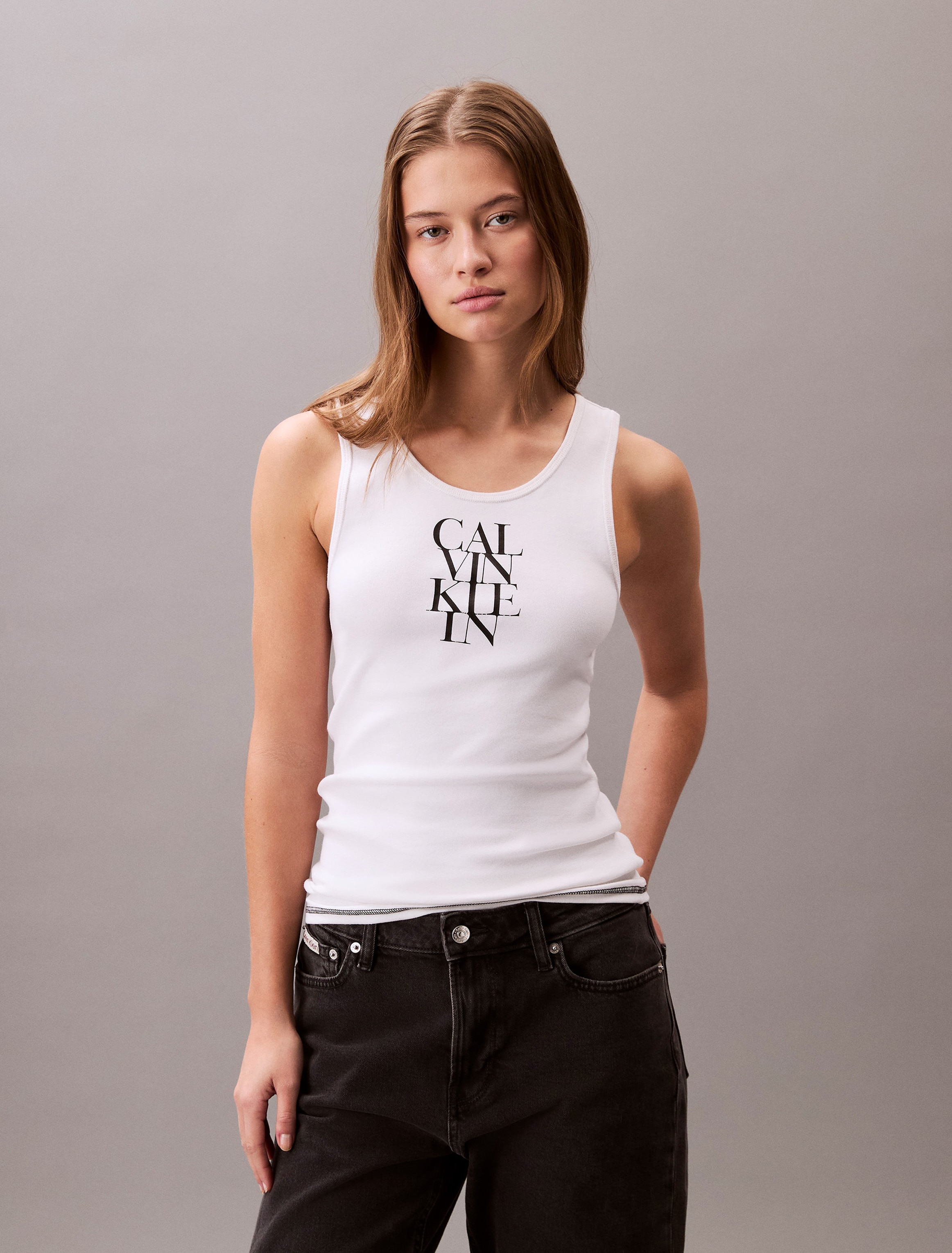 Image of Calvin Klein Jeans Tanktop "SL COTTON RIB SOLID TANK" Mit tiefem Rundhalsausschnitt
