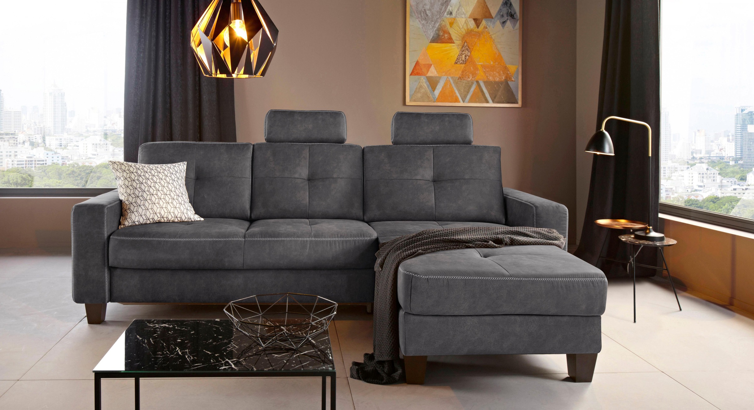 Places of Style Ecksofa »Varese«, wahlweise mit Bettfunktion und Vorziehfunktion