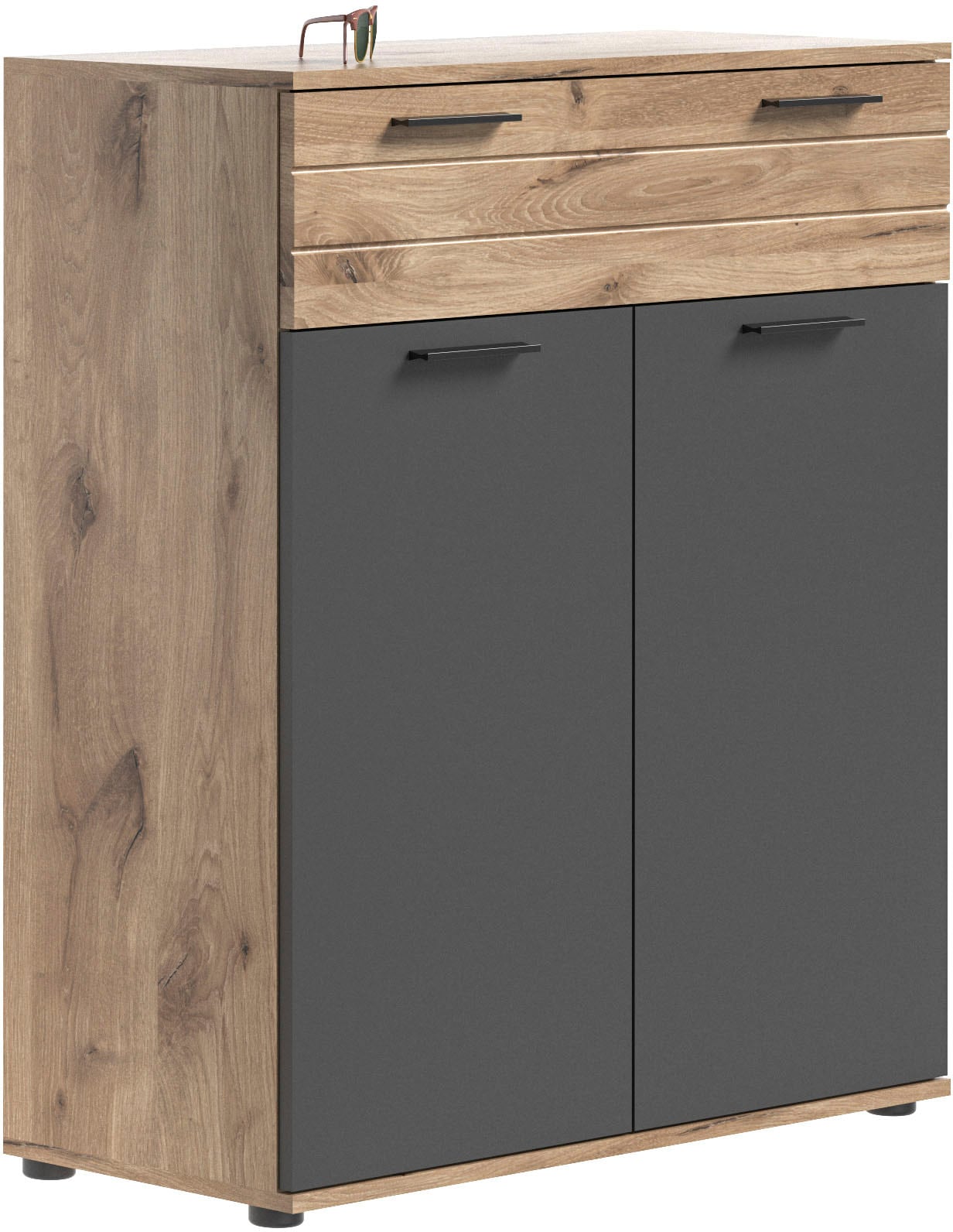 Image of Home affaire Schuhkommode "Riga, Breite 90 cm, 2 Türen, 1 Schubkasten, 4 Einlegeböden, 5 Fächer" hochwertige Rillenfräsung, mit Softclose, Kommode, Anrichte, Schrank
