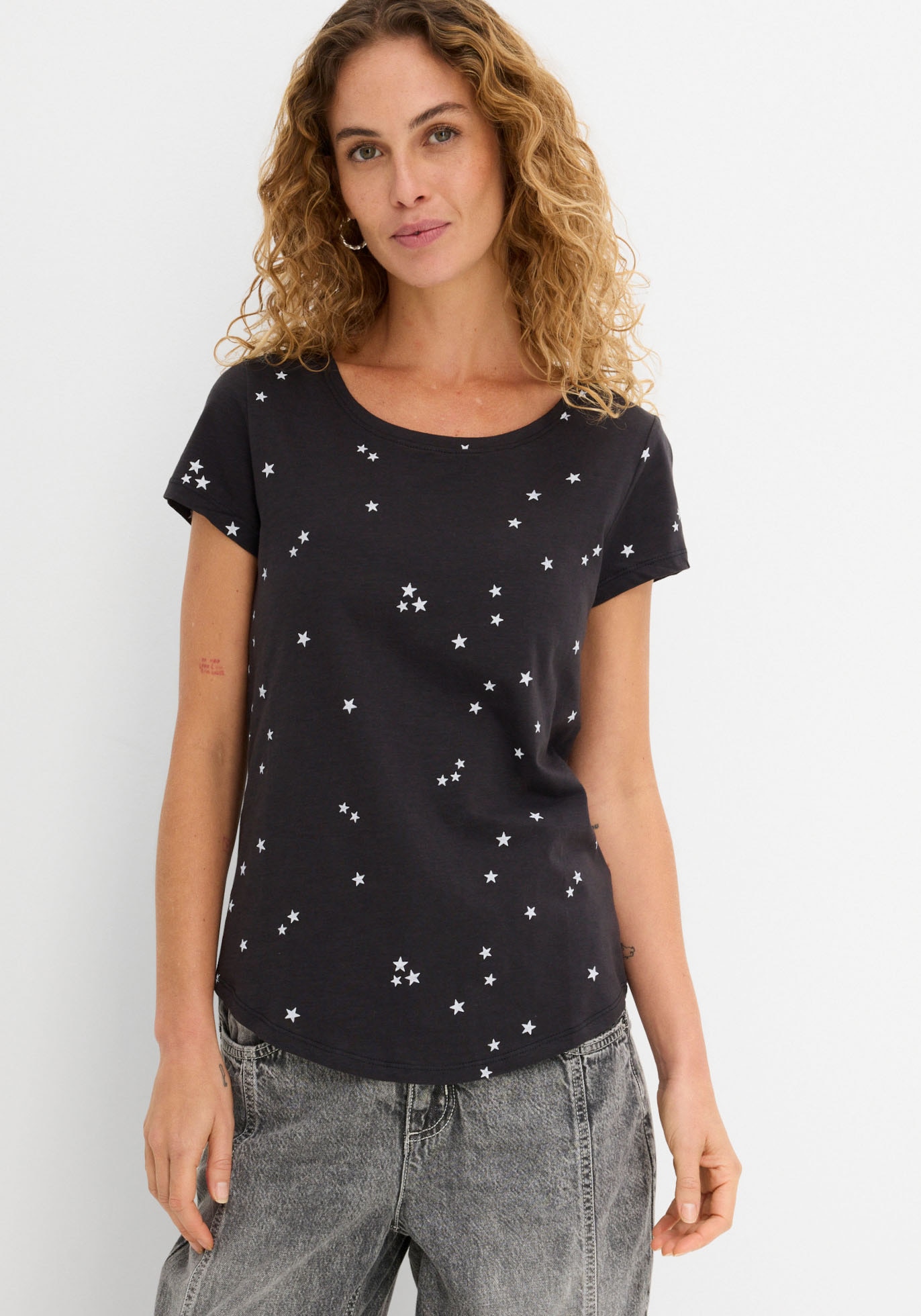 Image of bonprix T-Shirt Slim Fit Passform, Kurzarm, abgerundeter Saum, aus reiner Baumwolle