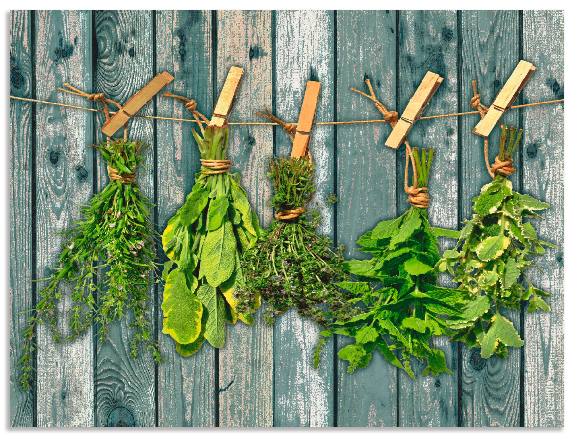 Image of Artland Küchenrückwand »Kräuter mit Holzoptik«, (1 tlg.), selbstklebend in vielen Grössen - Spritzschutz Küche hinter Herd u. Spüle als Wandschutz vor Fett, Wasser u. Schmutz - Rückwand, Wandverkleidung aus Alu bei Ackermann Versand Schweiz