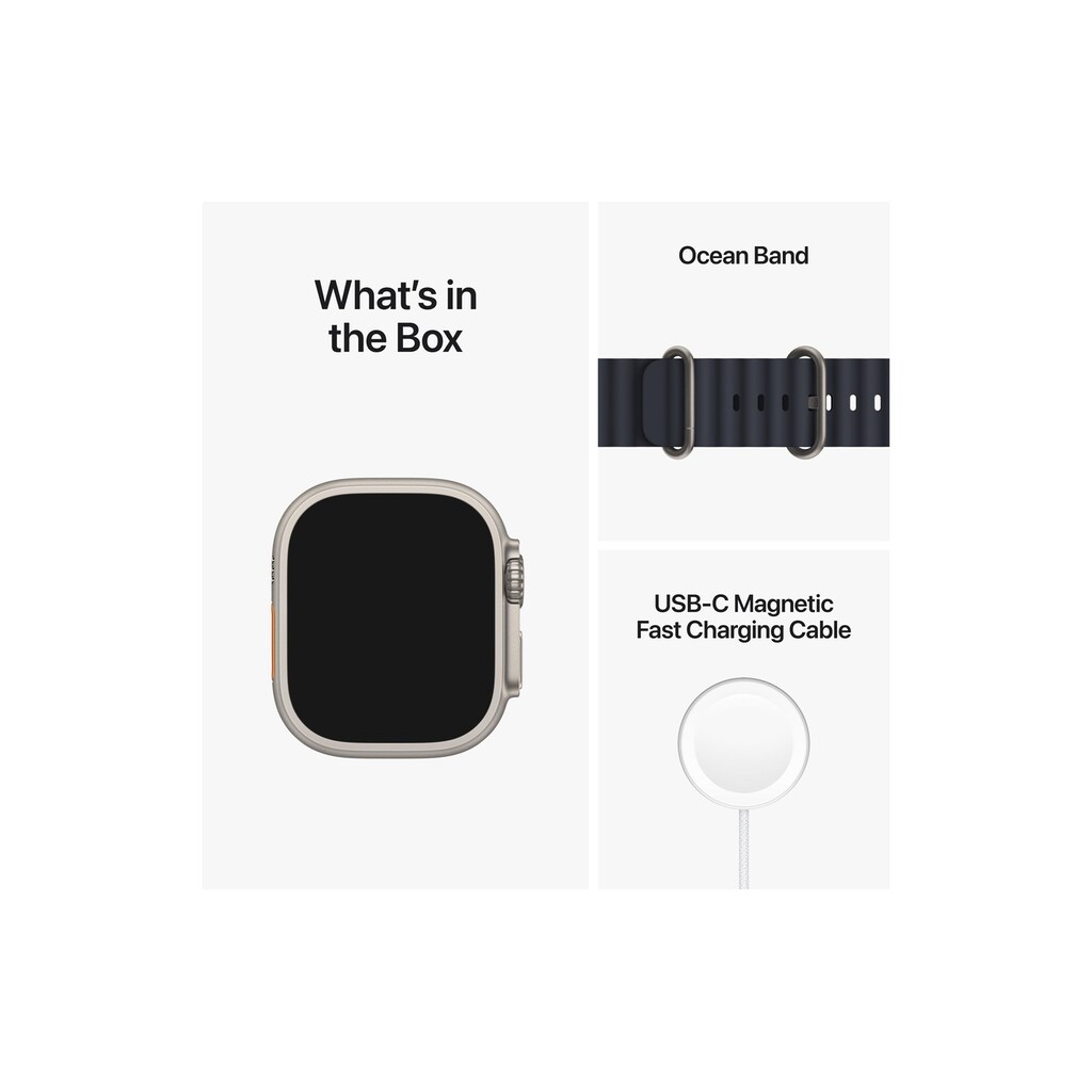 Apple Watch Ultra GPS + Cellular, 49 mm Titangehäuse, Ocean Armband Mitternacht