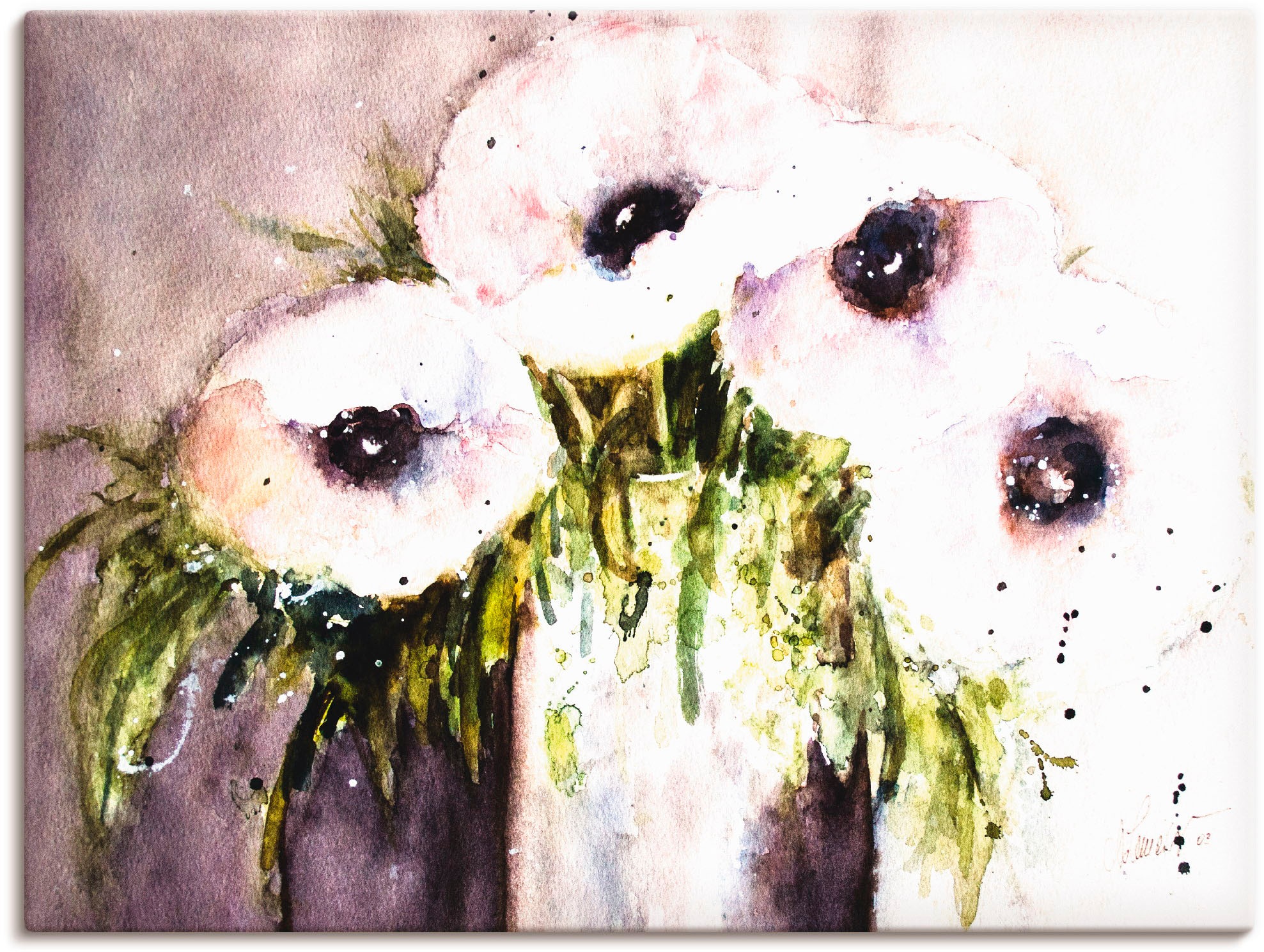 Image of Artland Leinwandbild "Lila Mohn in Vase" Blumen 1 Stk. tlg. auf Holzrahmen gespannt
