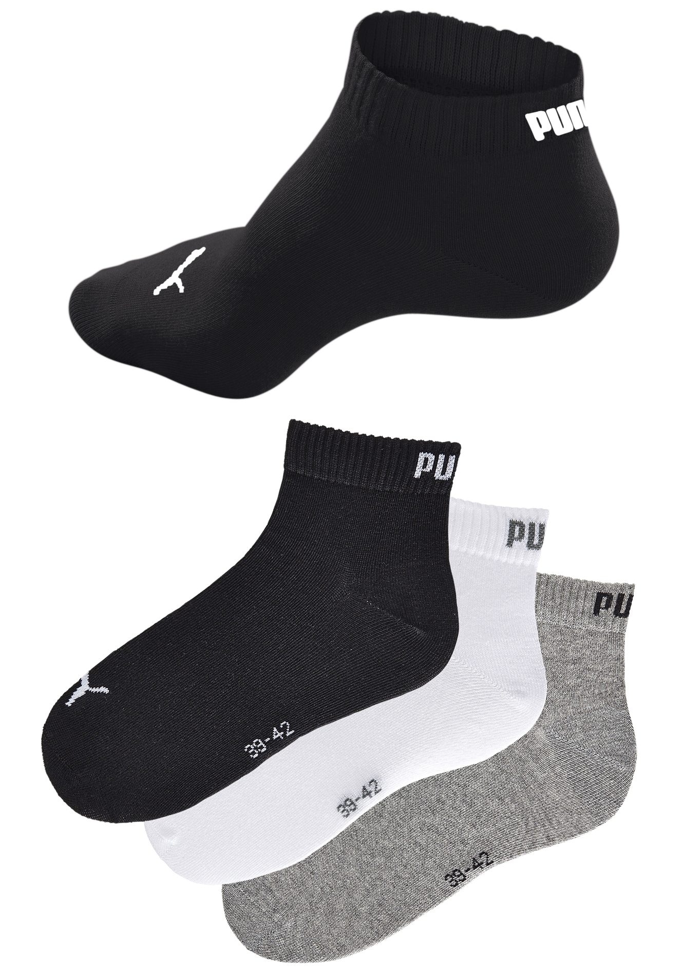 PUMA Kurzsocken, (3 Paar), mit Rippbündchen