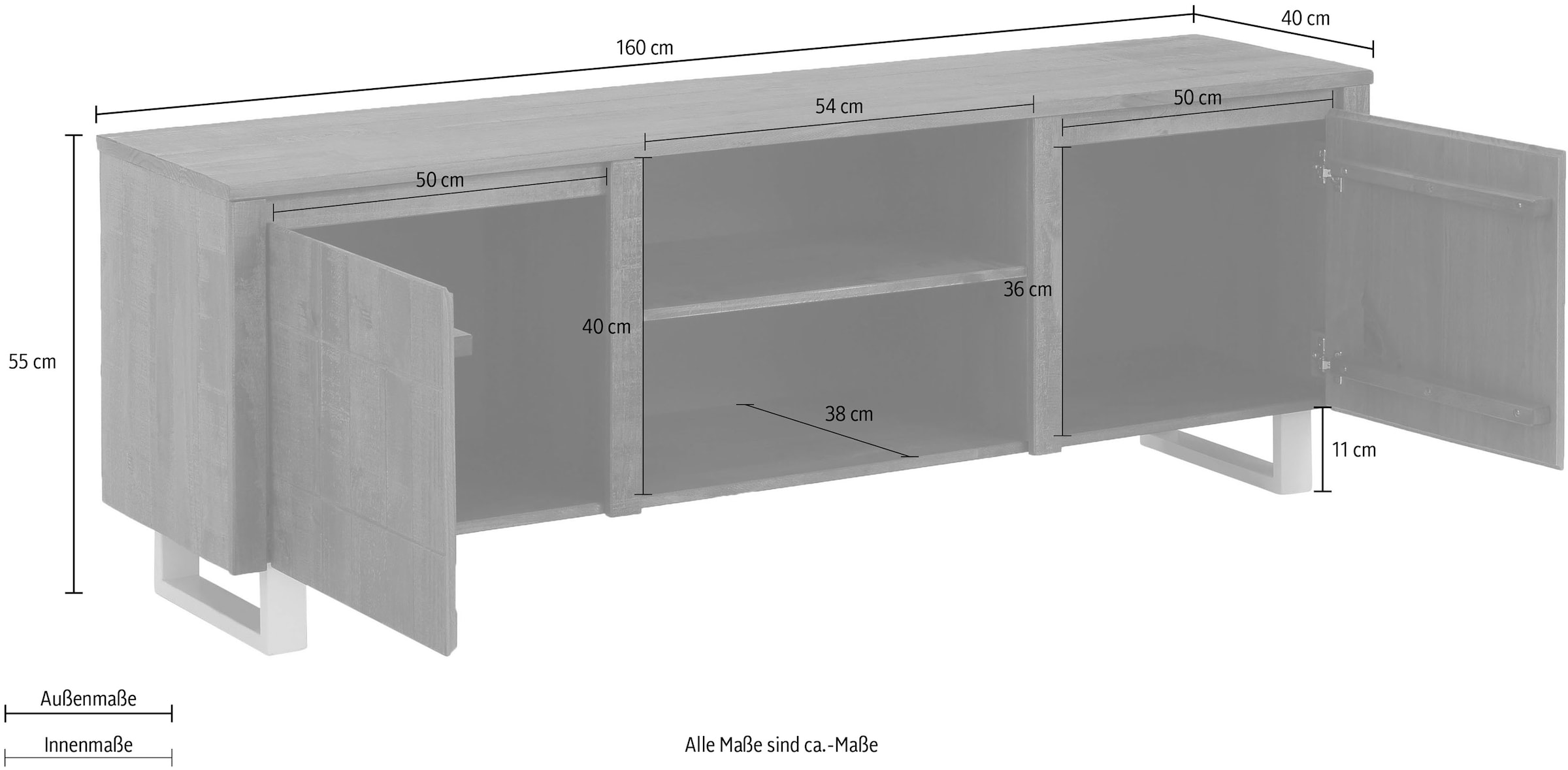 Home affaire Lowboard »Lagos«, Kommode aus massivem Kiefernholz, mit weiss lackiertem Beingestell