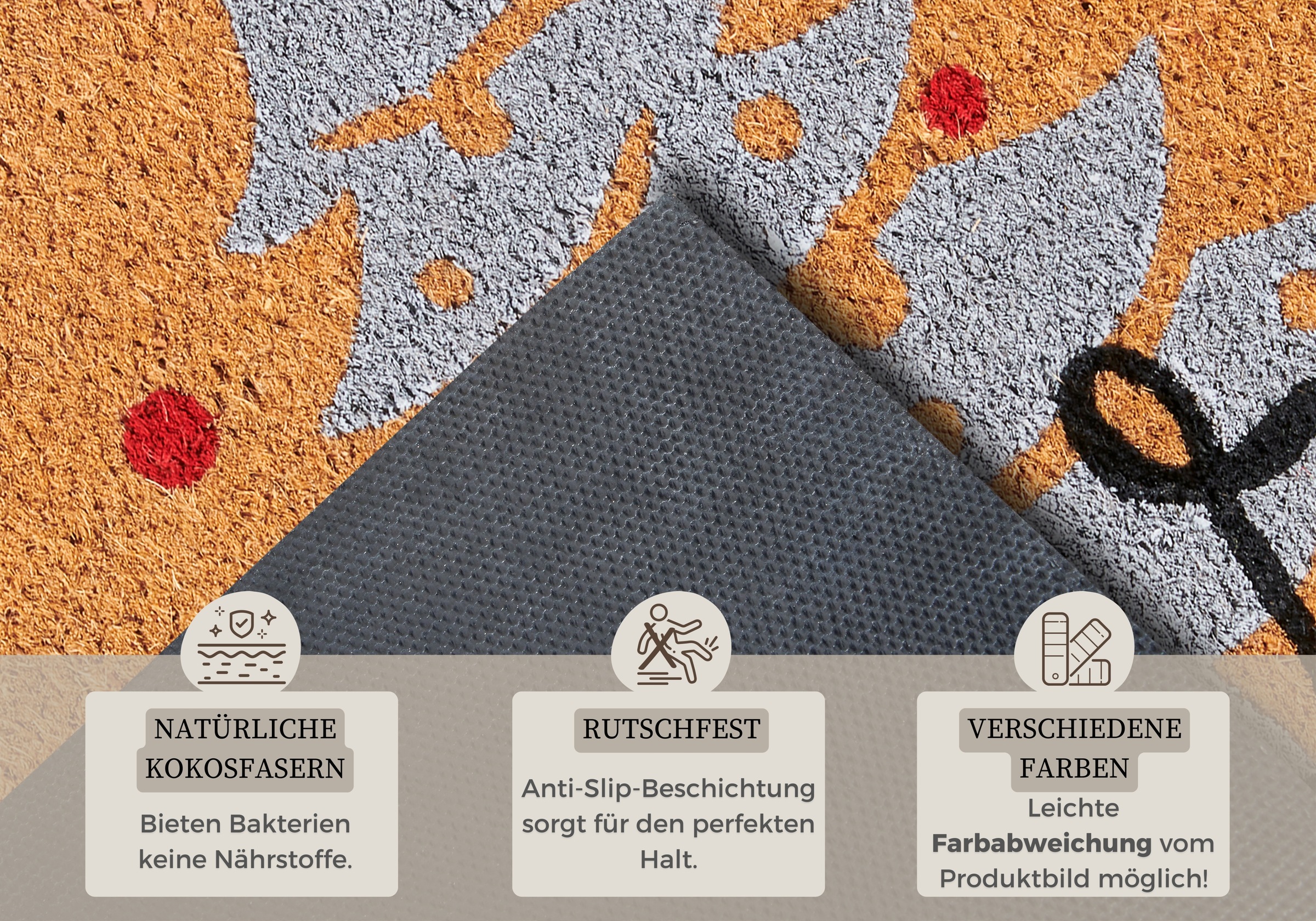 HANSE Home Fussmatte »Kokos Silver Christmas Gifts, Türmatte«, rechteckig, 15 mm Höhe, Schmutzfangmatte, Rutschfest, Outdoor, Weihnachten, Kokosmatte, Flur