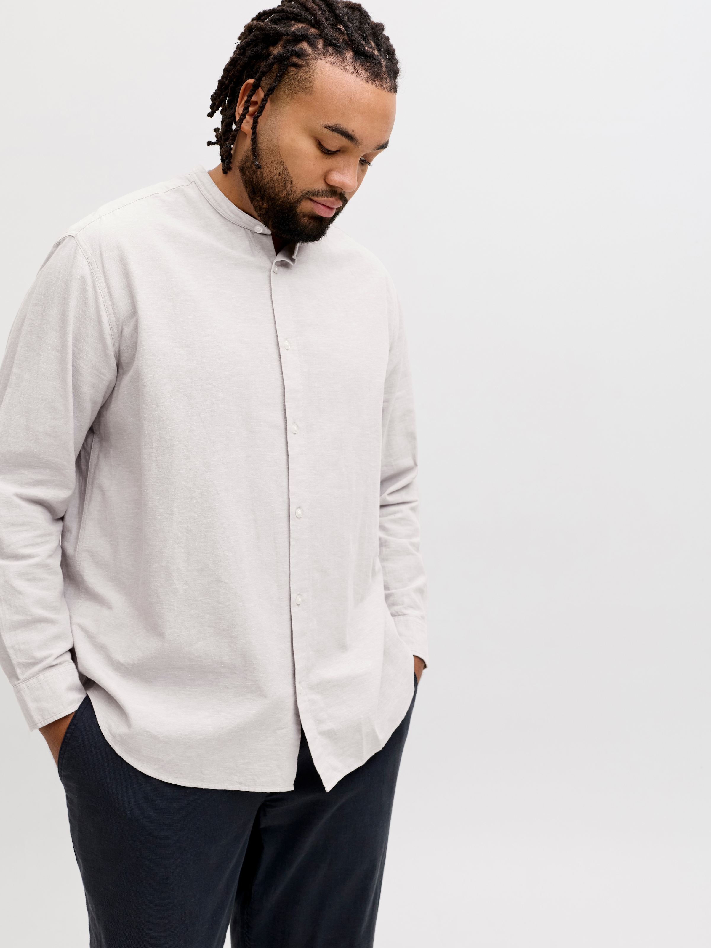Jack & Jones PlusSize Chemise à manches longues »JJEBREEZE LINEN BLEND BAND SHIRT L PLS« avec col montant