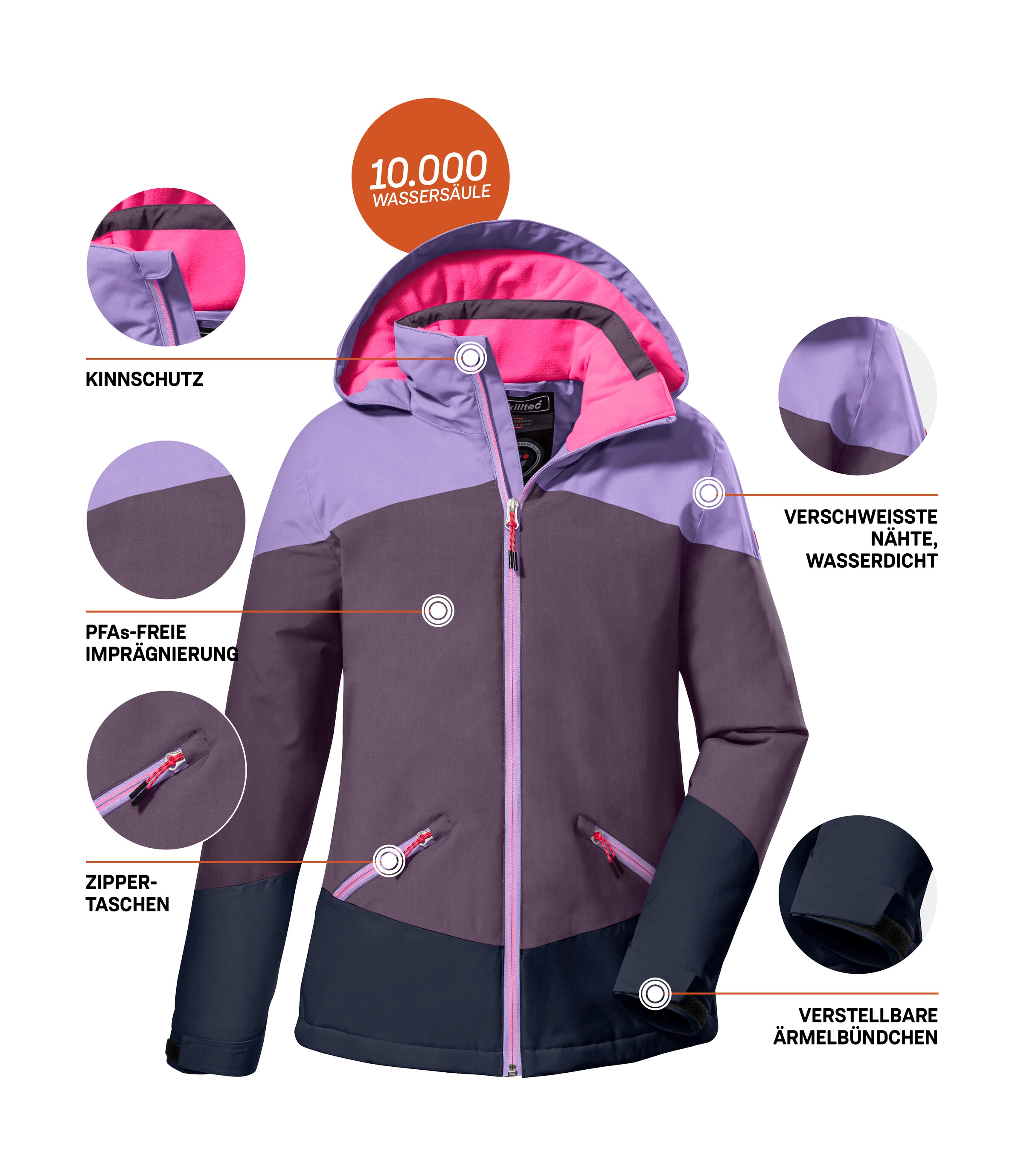Killtec Outdoorjacke »KOW 195 GRLS JCKT«, Wasserdichte Winterjacke mit Colourblock, verstellbaren Details