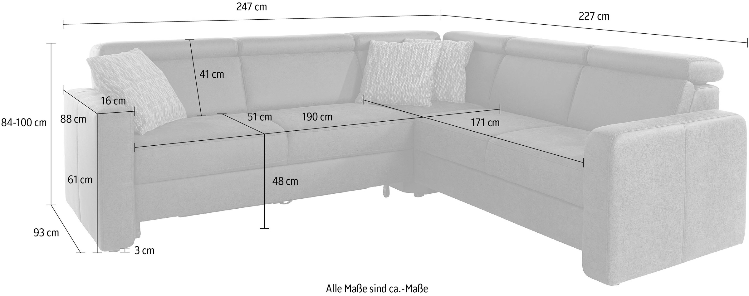 sit&more Ecksofa »Bologna L-Form« Kopfteilverstellung, wahlweise mit Bettfunktion und Schubkasten