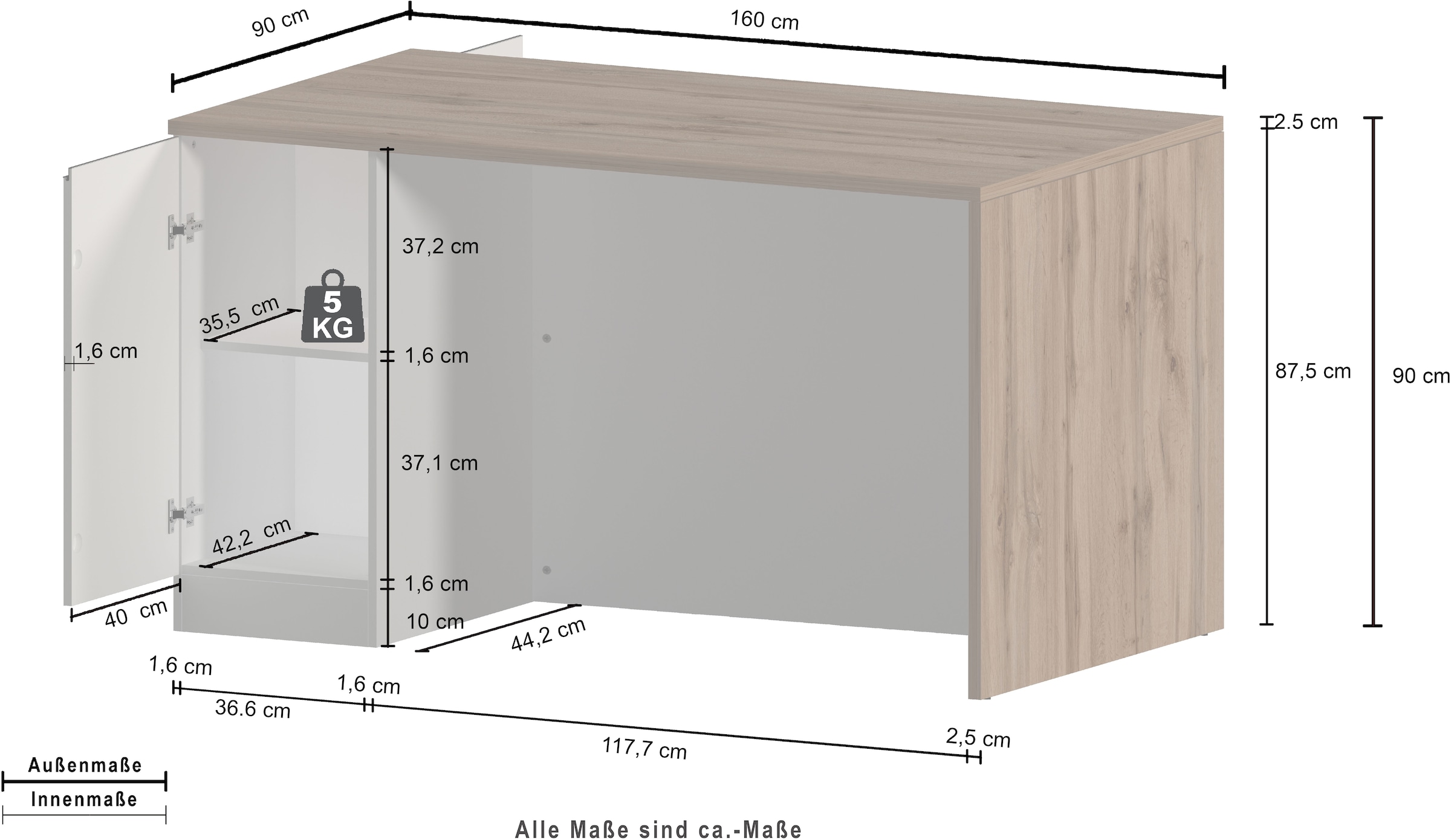 KOCHSTATION Ilot de cuisine »Sole,Kochinsel,Küchenarbeitsblock,Inselküche,Arbeitsinsel« Breite 160 cm mit 2 Türen,4 Fächer, Arbeitsplatte, Aluminiumgriff