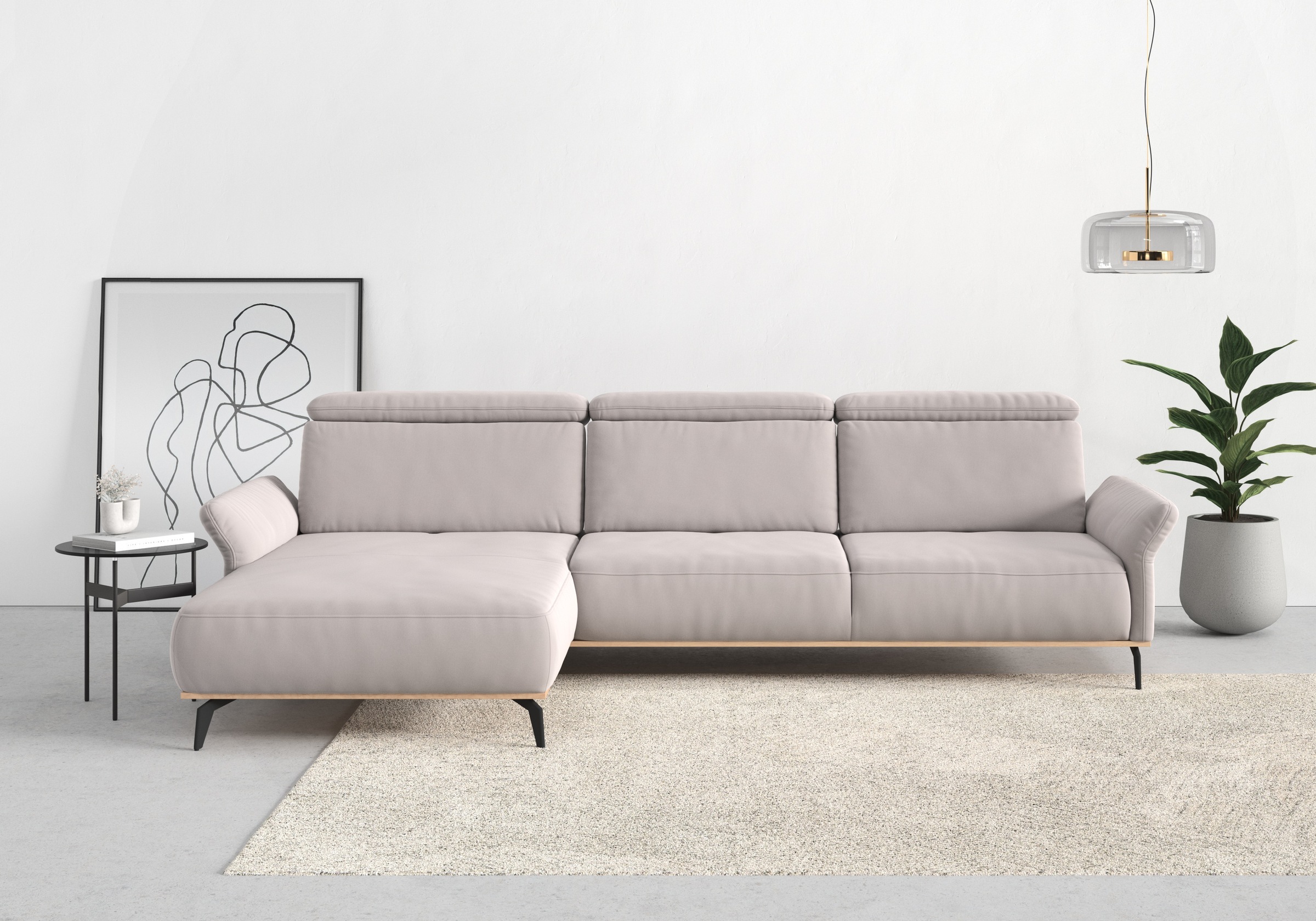 Places of Style Ecksofa »Fjord L-Form«, massiv, wahlweise mit Armlehnfunktion, Kopf- Sitztiefenverstellung