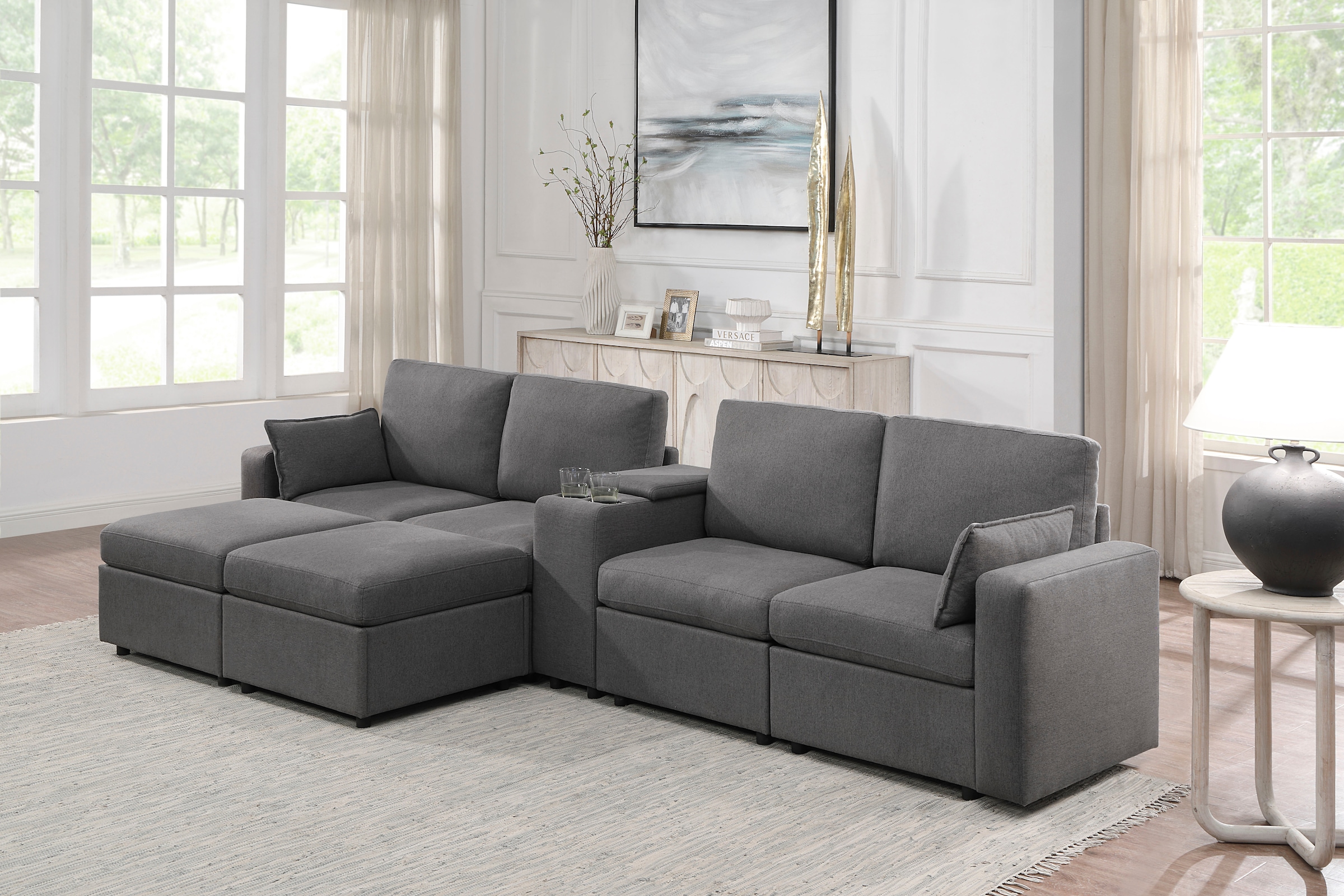 GOODproduct Wohnlandschaft »Ulrik, U-Form, Breite: 315cm« mit Stauraum unter den Sitzen, inkl Stauraumkonsole mit Becherhaltern