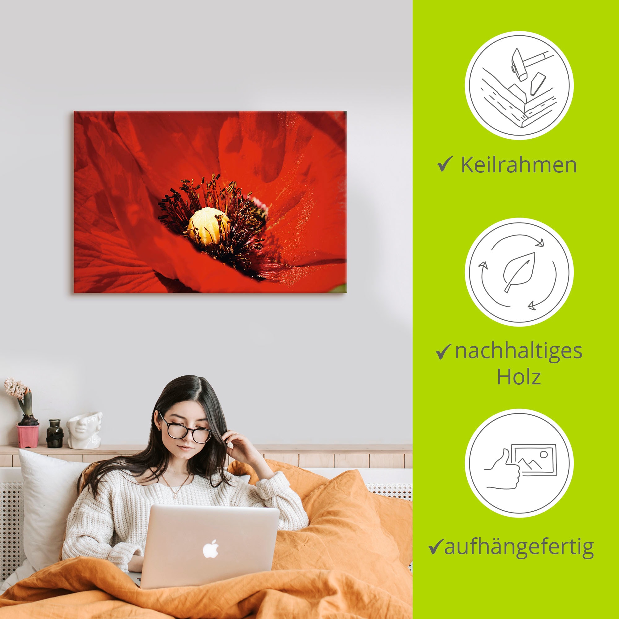 Artland Wandbild »Roter Mohn«, Blumen, (1 St.), als Alubild, Leinwandbild, Wandaufkleber oder Poster in versch. Grössen