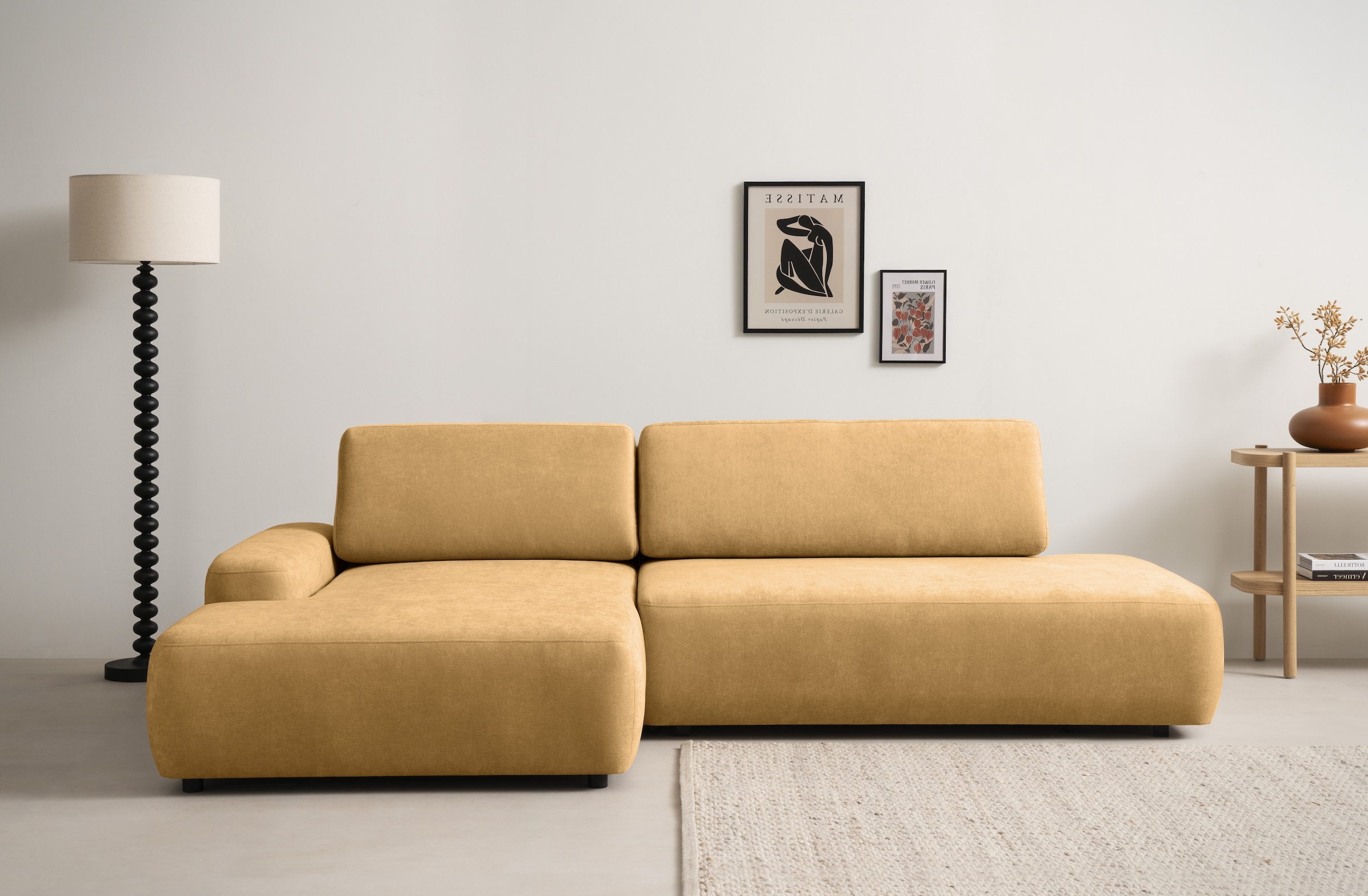 INOSIGN Ecksofa »TORGE, Schlafsofa Cord, Samtvelours u. Strukur fein, Couch in L-Form«, Schlaffunktion und Bettkasten, Liegefläche: 210x125 cm, neues Design