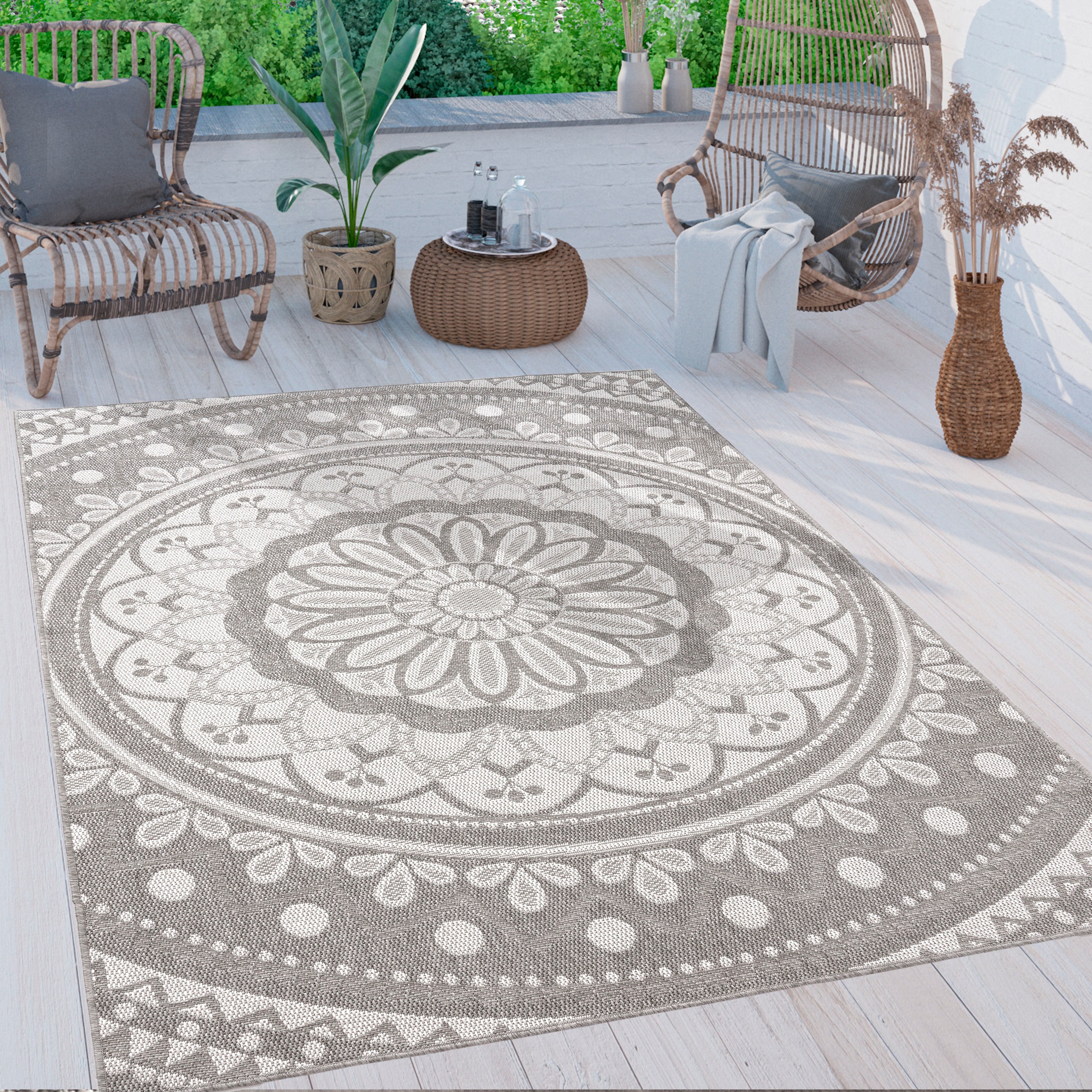 Paco Home Teppich »Brescia 471«, rechteckig, 4 mm Höhe, Flachgewebe, modernes orientalisches Design, In- und Outdoor geeignet