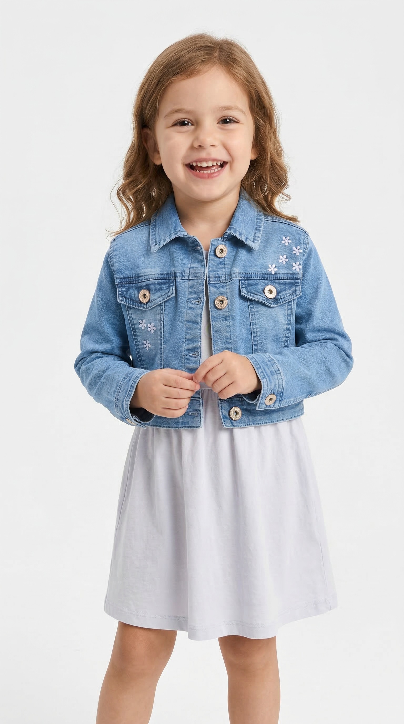 Image of happy girls Jeansjacke ohne Kapuze mit tollen Blütenstickereien
