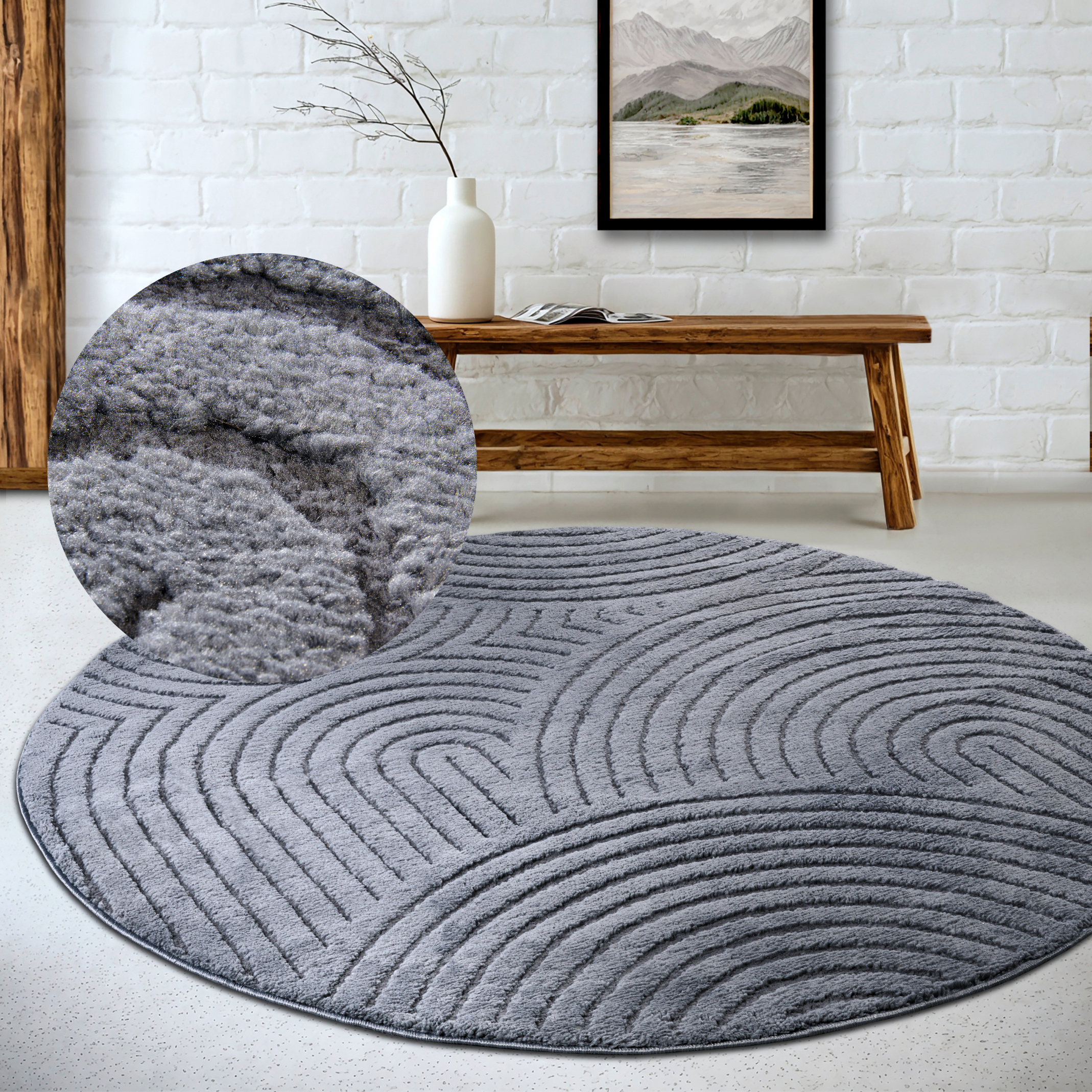 Image of ELLE DECORATION Designteppich "Cosy Panglao, auch als Rundteppich erhältlich" rund 14 mm Höhe uni Kurzflor, Hoch Tief Struktur, modern, Skandi, Boho, Wohnzimmer