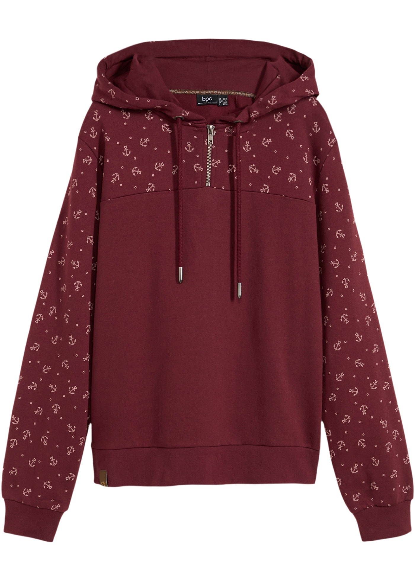 bonprix Hoodie »Kapuzensweatshirt mit Reissverschluss aus reiner Baumwolle«, mit maritimem Muster, Anker-Motiven
