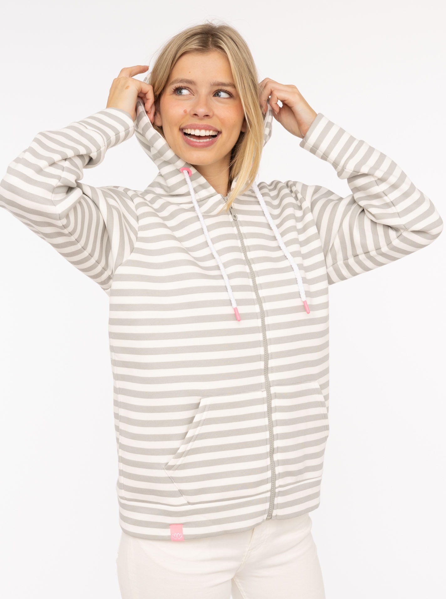 Zwillingsherz Sweat à capuche Streifen, Kapuze, Reissverschluss, modisch, Langarm, Taschen