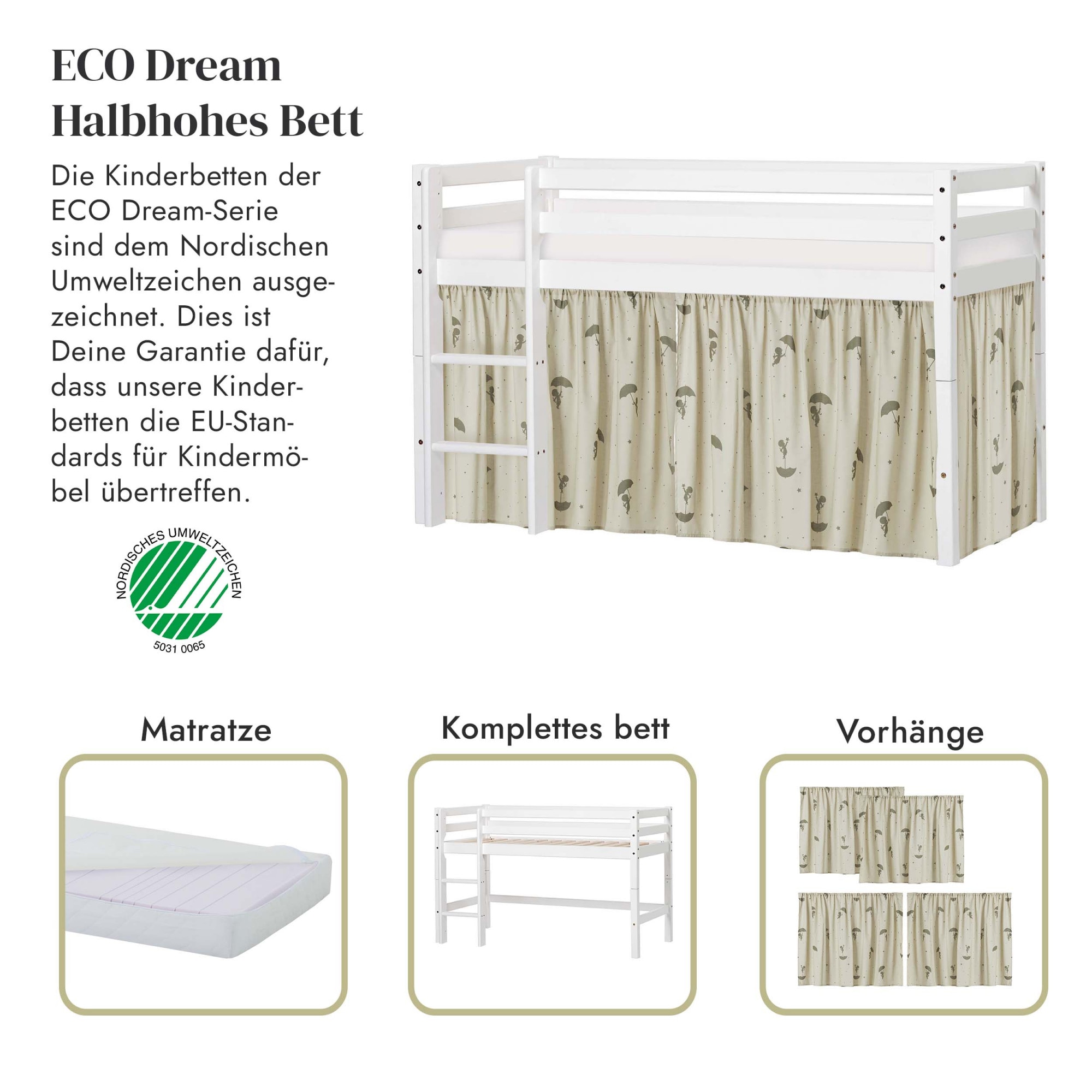 Hoppekids Spielbett »ECO Dream«, Massivholz, wahlweise in 2 Grössen und 4 Farben, Matratze wählbar