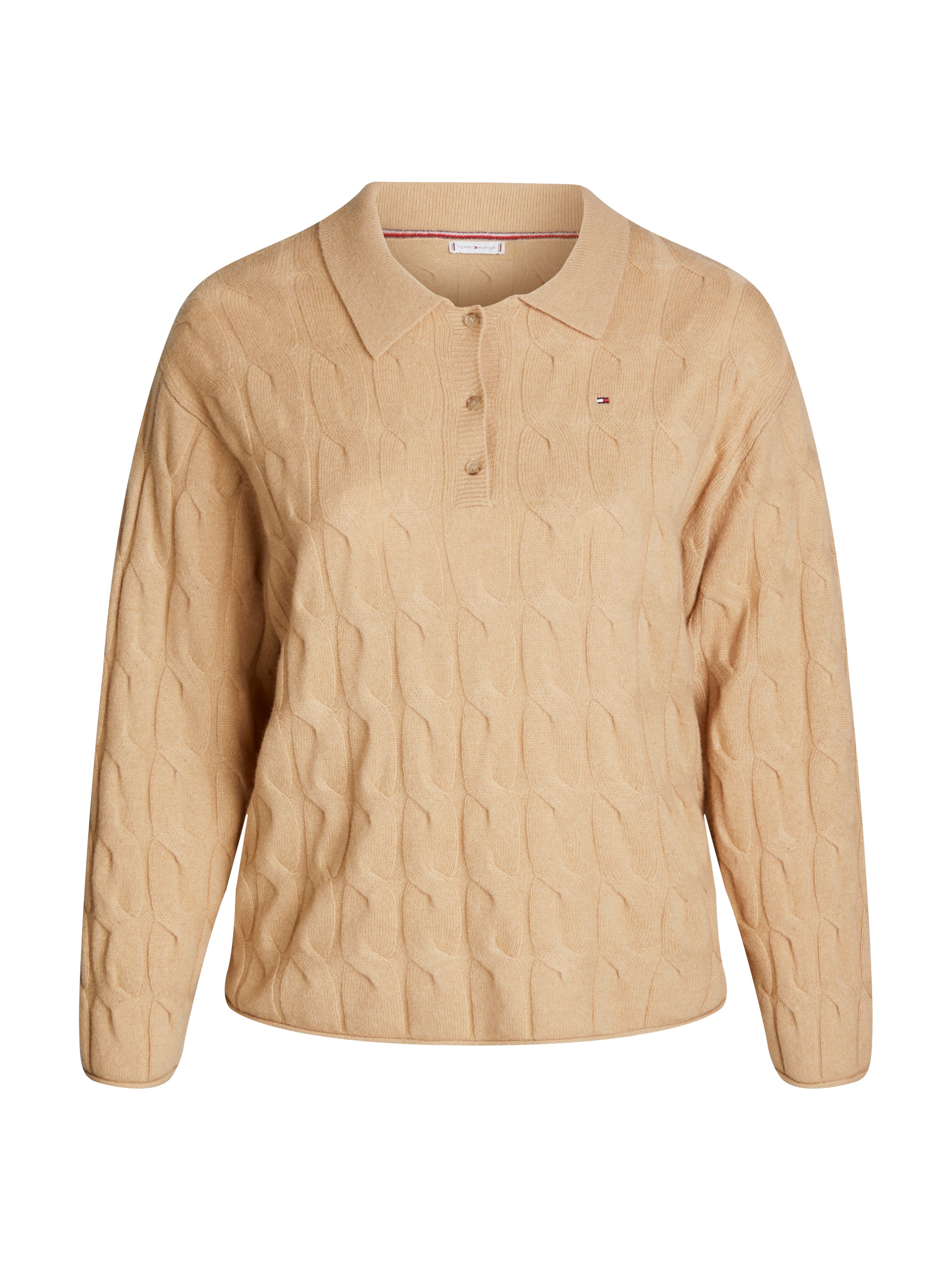 Tommy Hilfiger Curve Strickpullover »CRV SOFT WOOL CABLE POLO SWEATER«, in Grossen Grössen, Reine Wolle, Polokragen, Zopfmuster