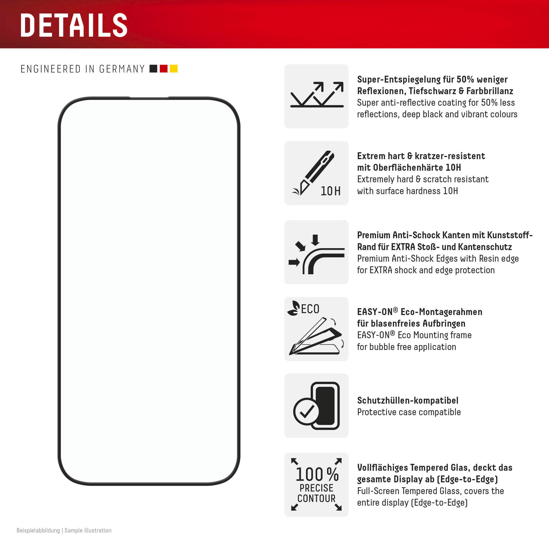 Displex Displayschutzglas »Premium Glass Full Cover Anti-Reflex«, für Apple iPhone 16 Pro, (1 St.), Displayschutzfolie, Schutzfolie, Bildschirmschutz, kratz- & stossfest
