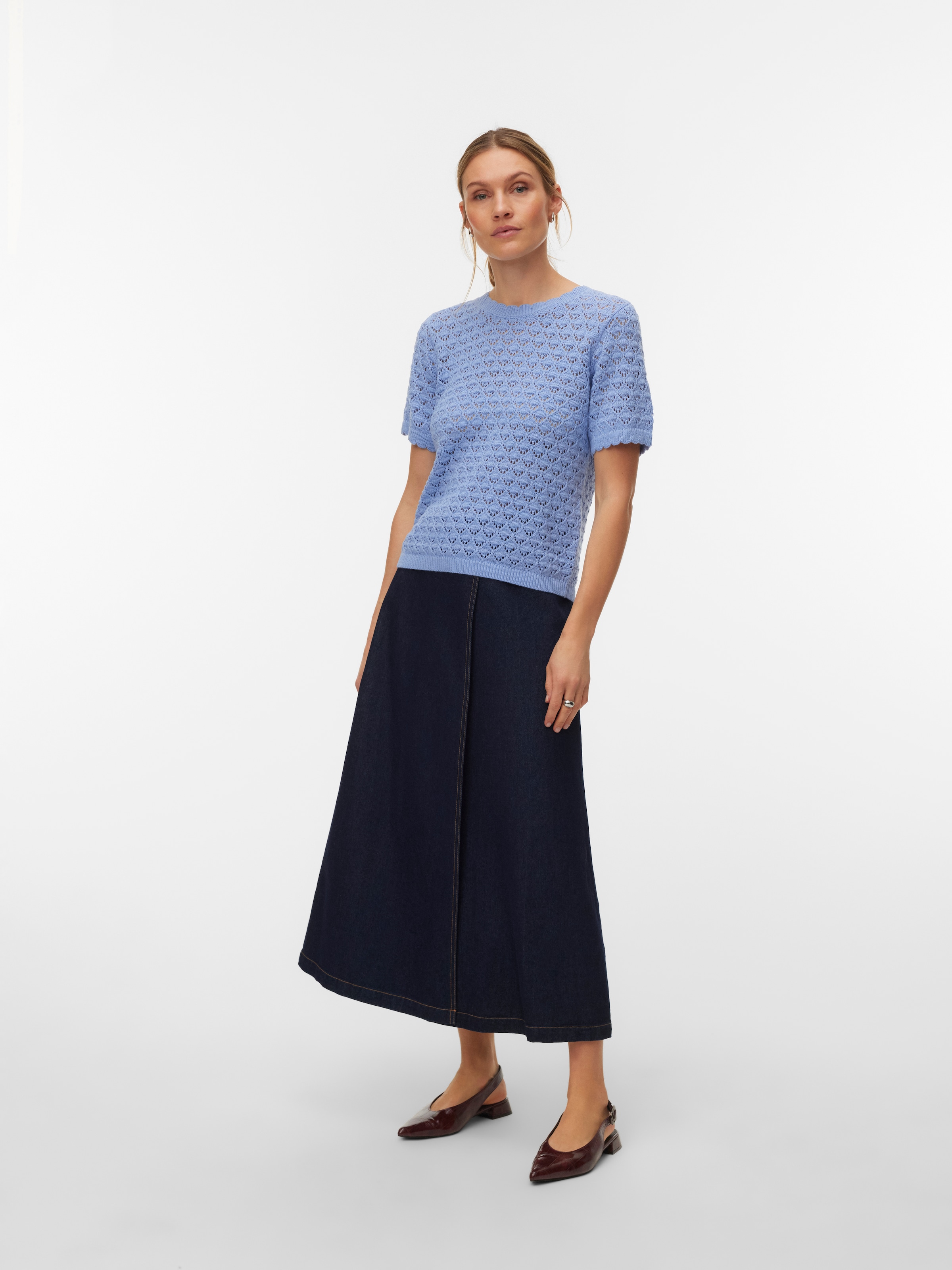 Vero Moda Stricktop »VMJAQUELINE SS O-NECK TOP BOO« mit zartem Muster