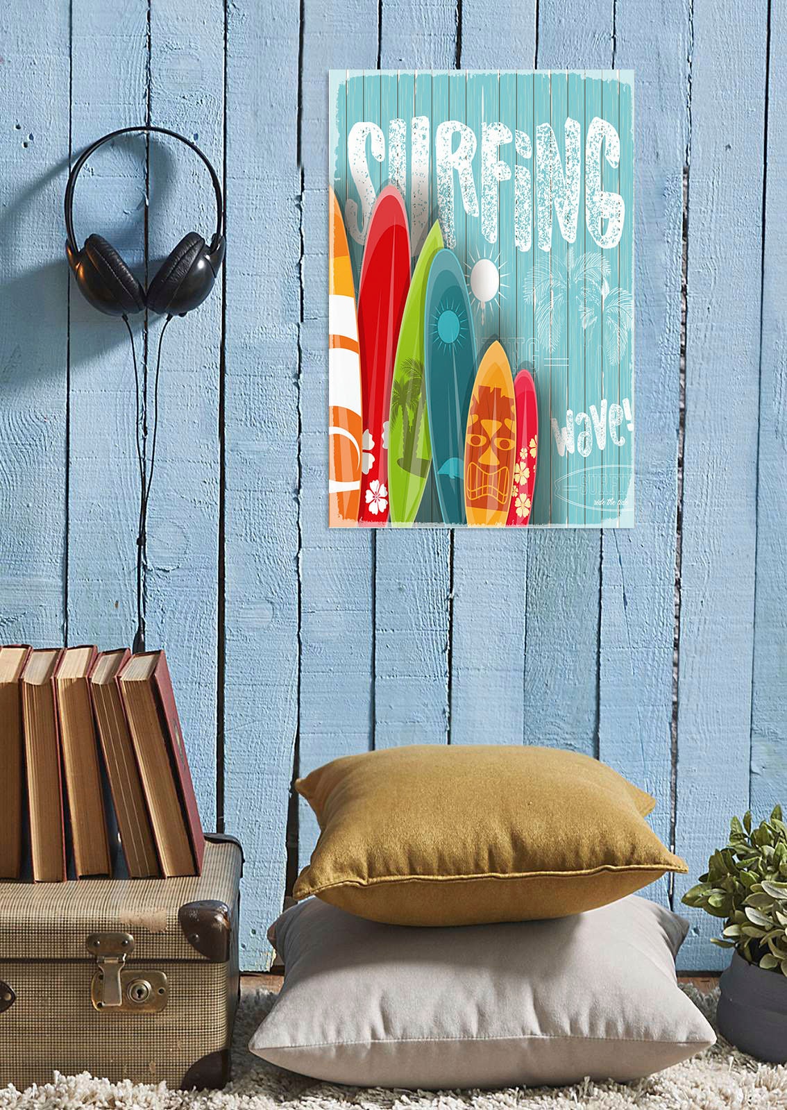 Image of queence Metallbild "Surfing Waves" 1 Stk. tlg. Stahlschilder