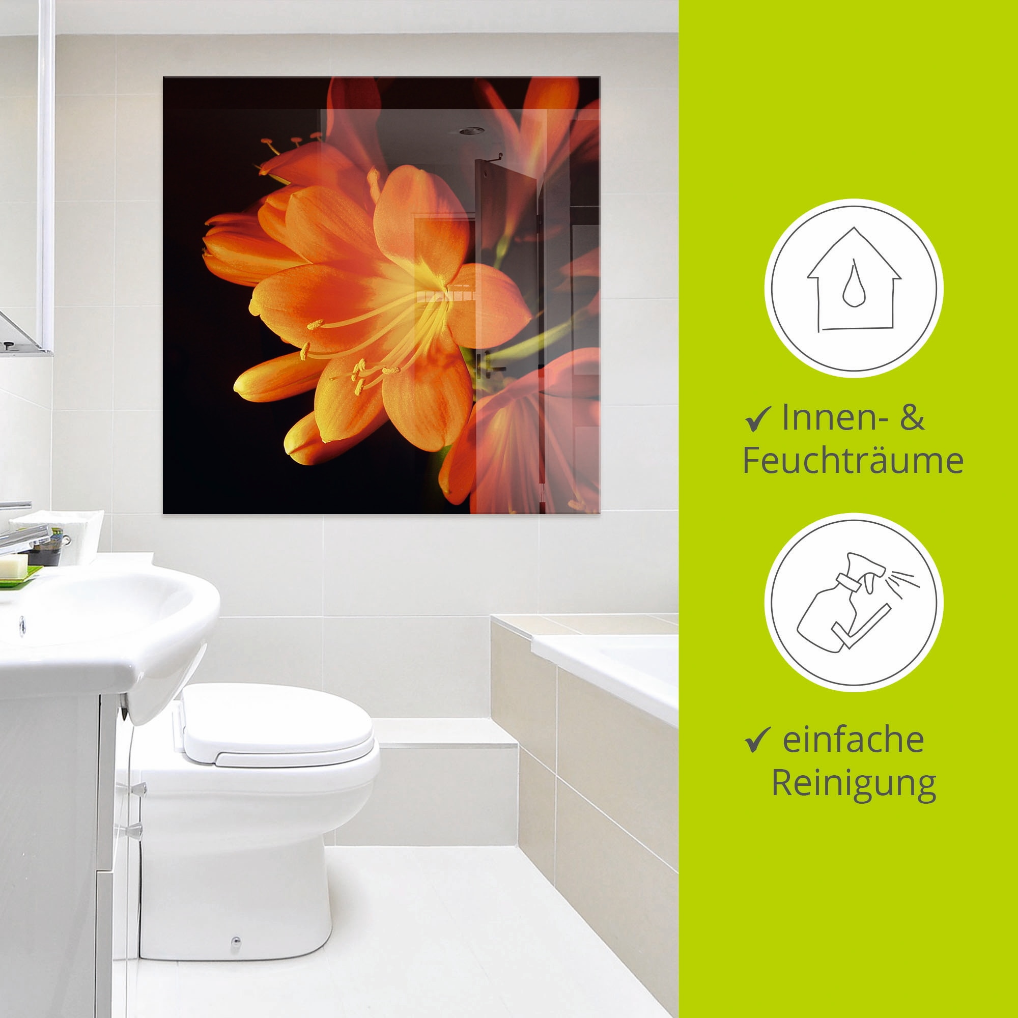 Artland Glasbild »Clivie in leuchtendem Orange«, Blumen, (1 St.), in verschiedenen Grössen
