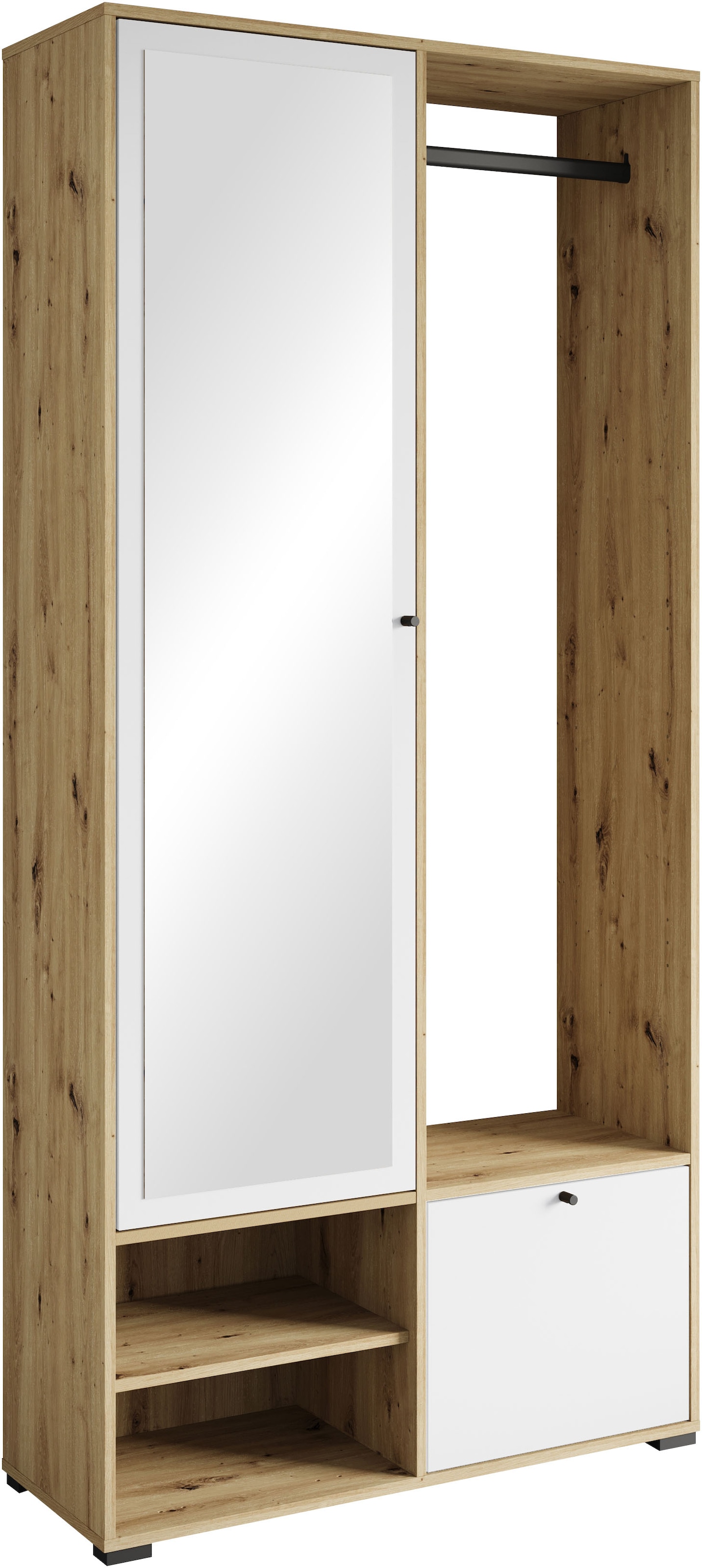 Home affaire Garderobenschrank »DINO Kompaktgarderobe, Garderoben-Set DINO« Mit Spiegel und Kleiderstange, 90 cm breit, Türanschlag wechselbar
