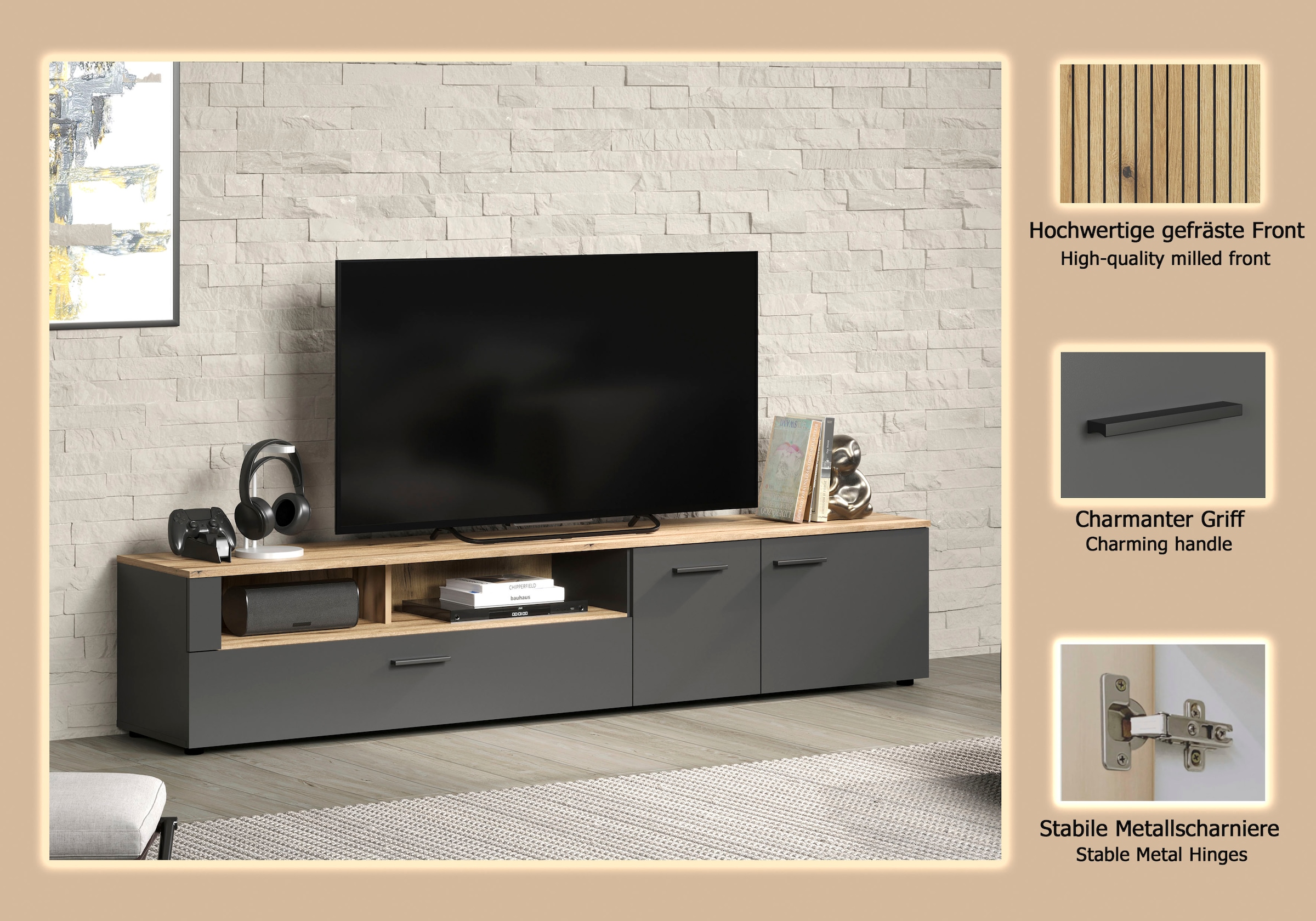 INOSIGN Lowboard »Estepona TV-Kommode« 1 Stk. tlg. TV-Board, Breite 210 cm, Elegant und modern
