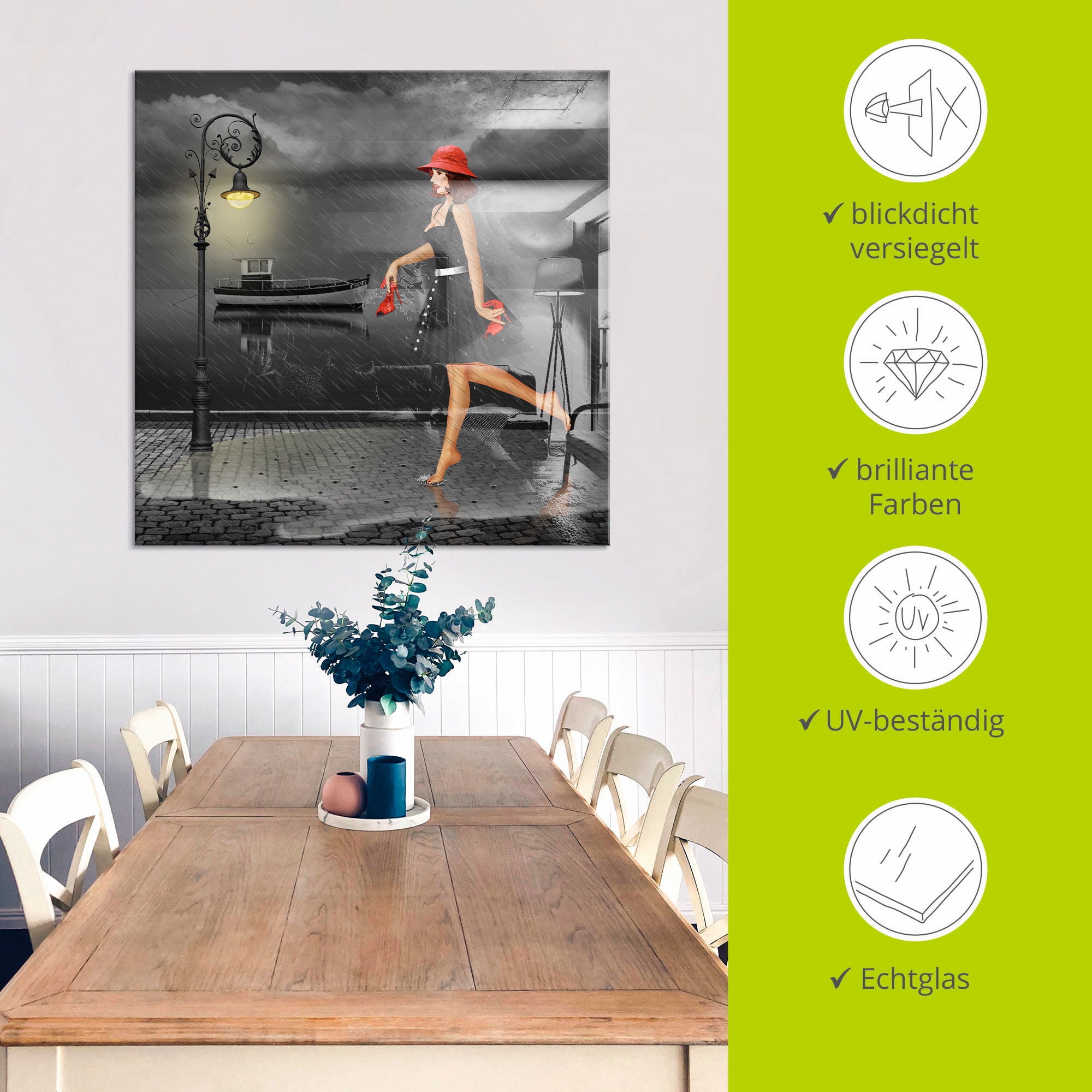 Artland Glasbild »Tanzen im Regen«, Frau, (1 St.), in verschiedenen Grössen