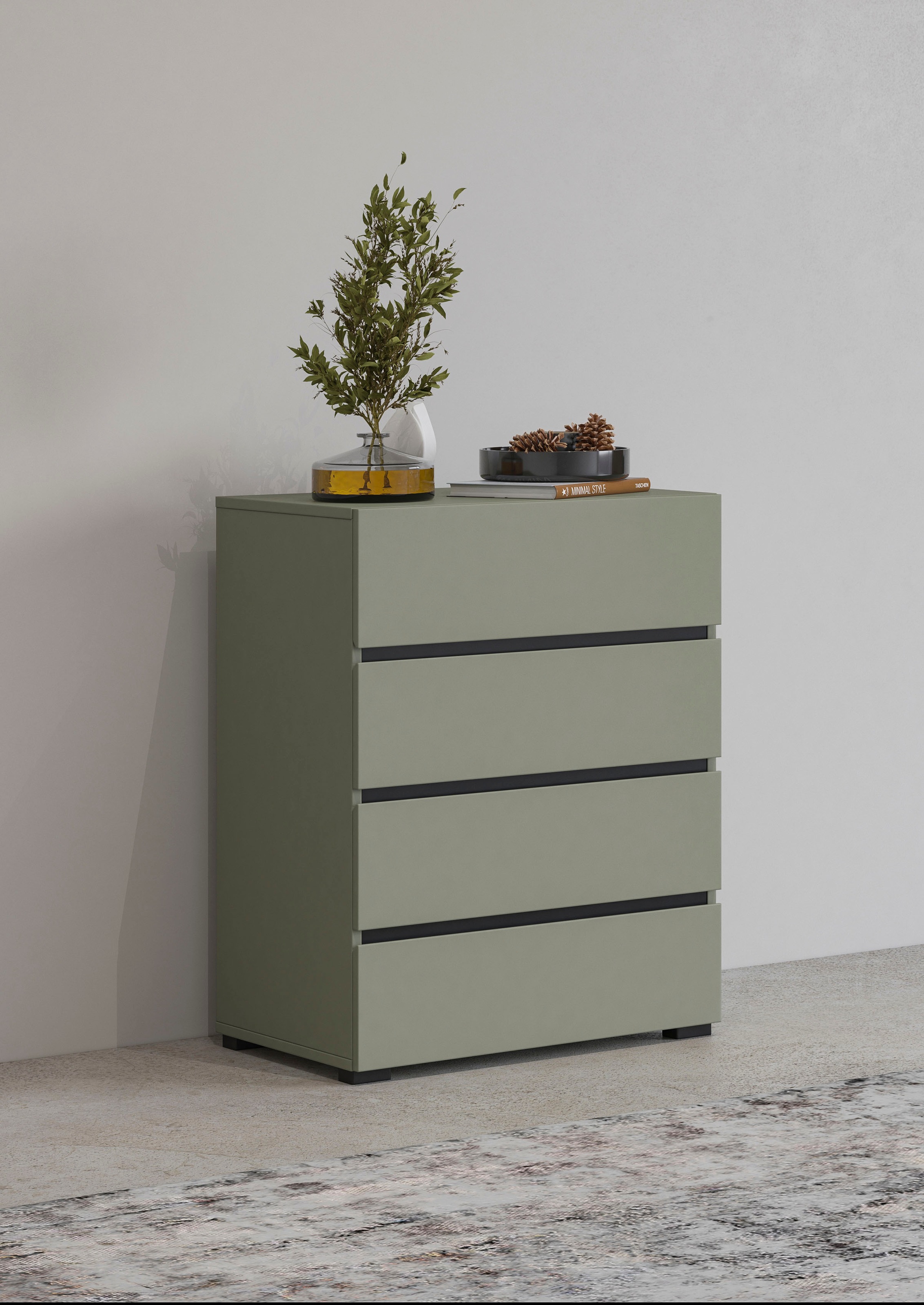 Image of GOODproduct Kommode "Cross,Breite 60 cm, moderne grifflose Sideboard,4 Schubkästen" Schubladenschrank mit viel Stauraum, Flur Highboard