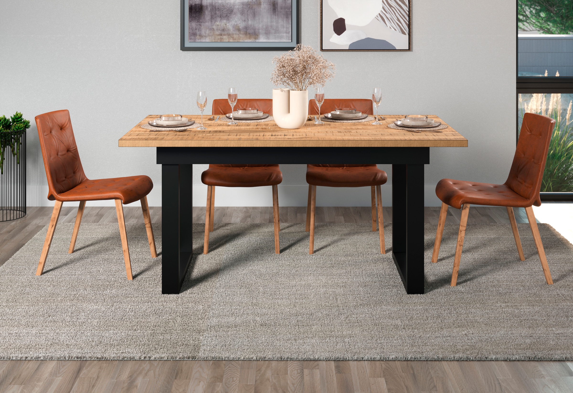 Home affaire Esstisch »Elda« 1 Stk. tlg. Esstisch mit 32 mm Tischplatte und Metallfüssen – (B/T/H) 160/90/76 cm