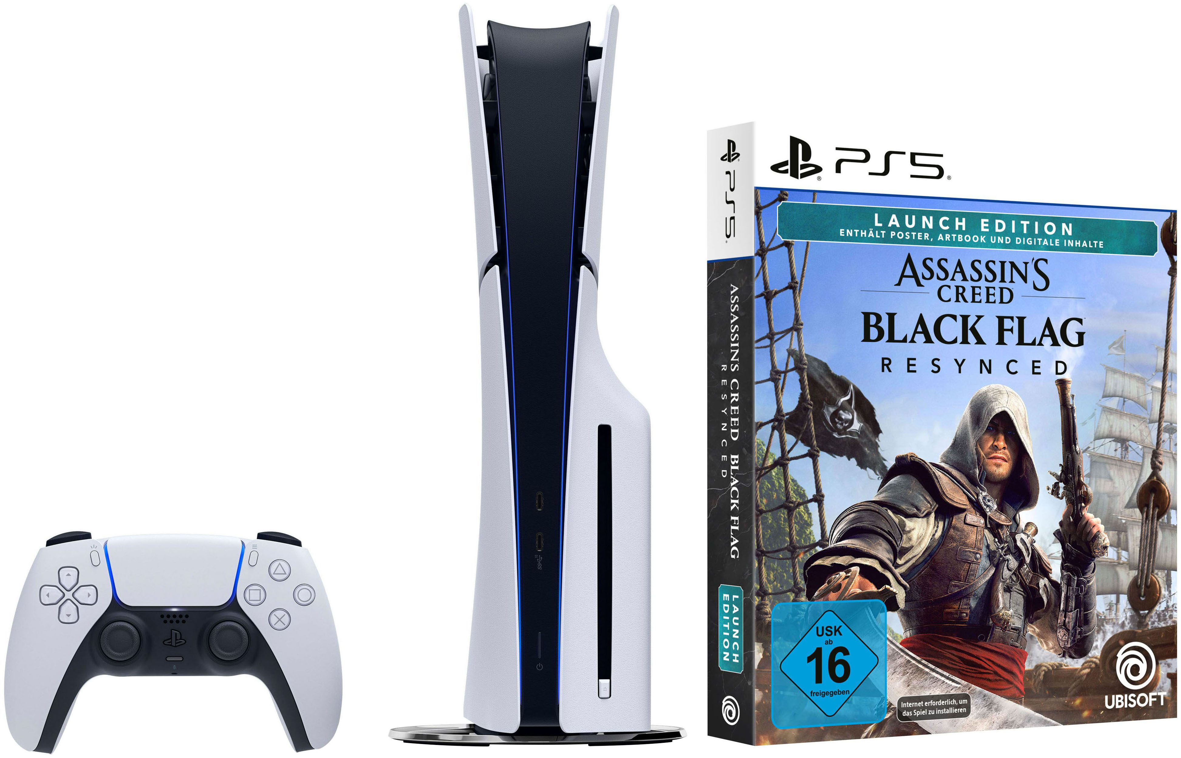 PlayStation 5 Konsolen-Set "PS5 Disk Edition (Slim) inkl.Assassin’s Creed Black Flag Resynced" 1.000 TB