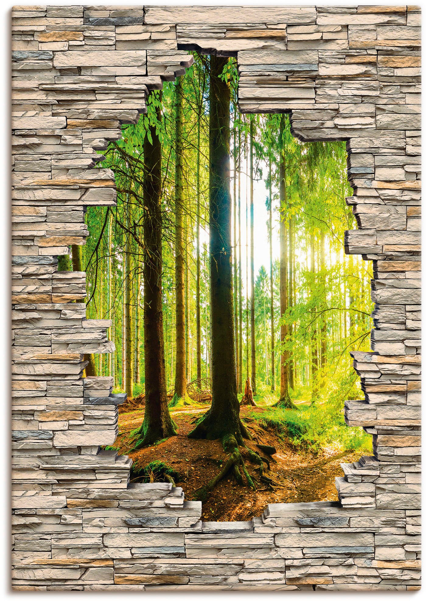Image of Artland Wandbild »Wald mit Bach Blick Stein Mauer«, Waldbilder, (1 St.), in vielen Grössen & Produktarten - Alubild / Outdoorbild für den Aussenbereich, Leinwandbild, Poster, Wandaufkleber / Wandtattoo auch für Badezimmer geeignet bei Ackermann Versand Sc