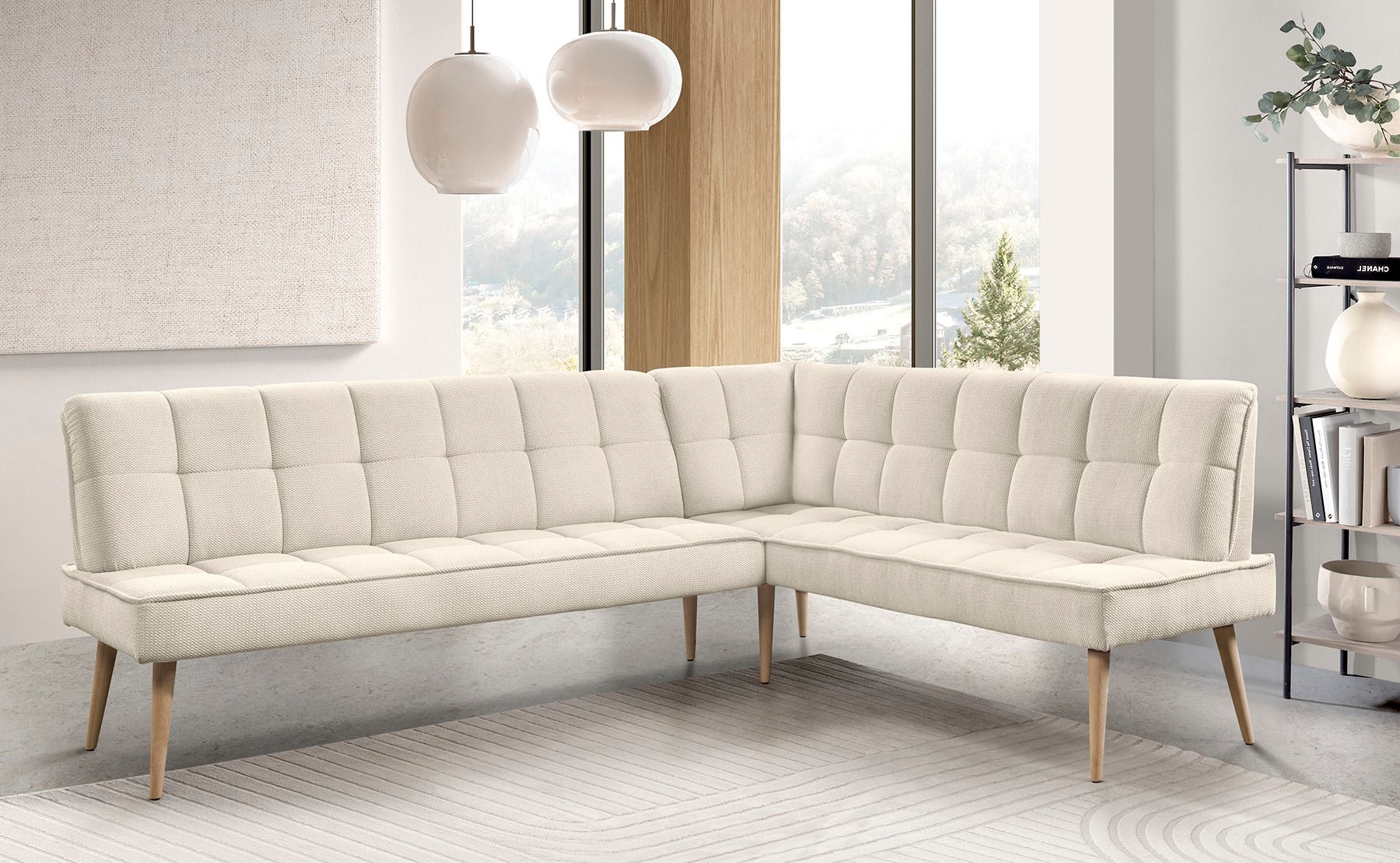 exxpo - sofa fashion Banc d'angle »Latte« moderne Sitz- und Rückensteppung, bequem und elegant, hoher Holzfuss