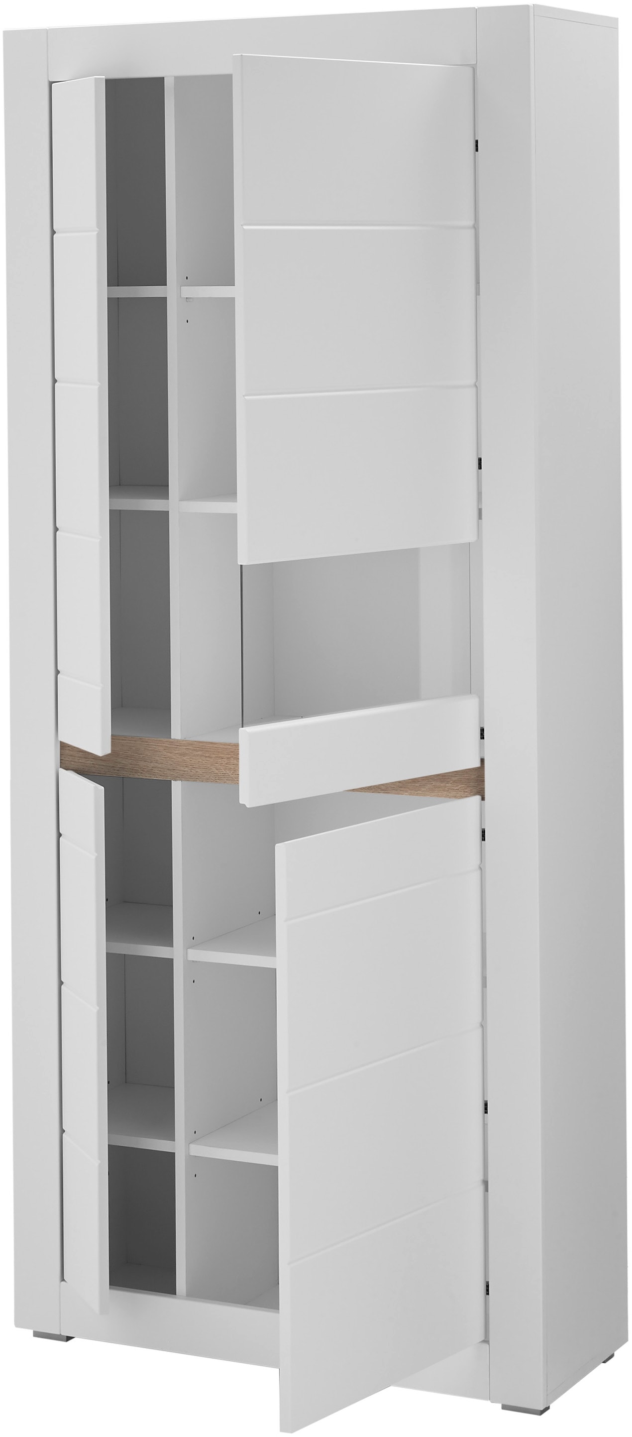INOSIGN Vitrine »Chester, Hochschrank mit Stauraum, Glasvitrine, Anrichte, Weiss Matt«, (1 St.), austauschbare Blende in der Griffleiste, zeitloses Design, 85 cm breit