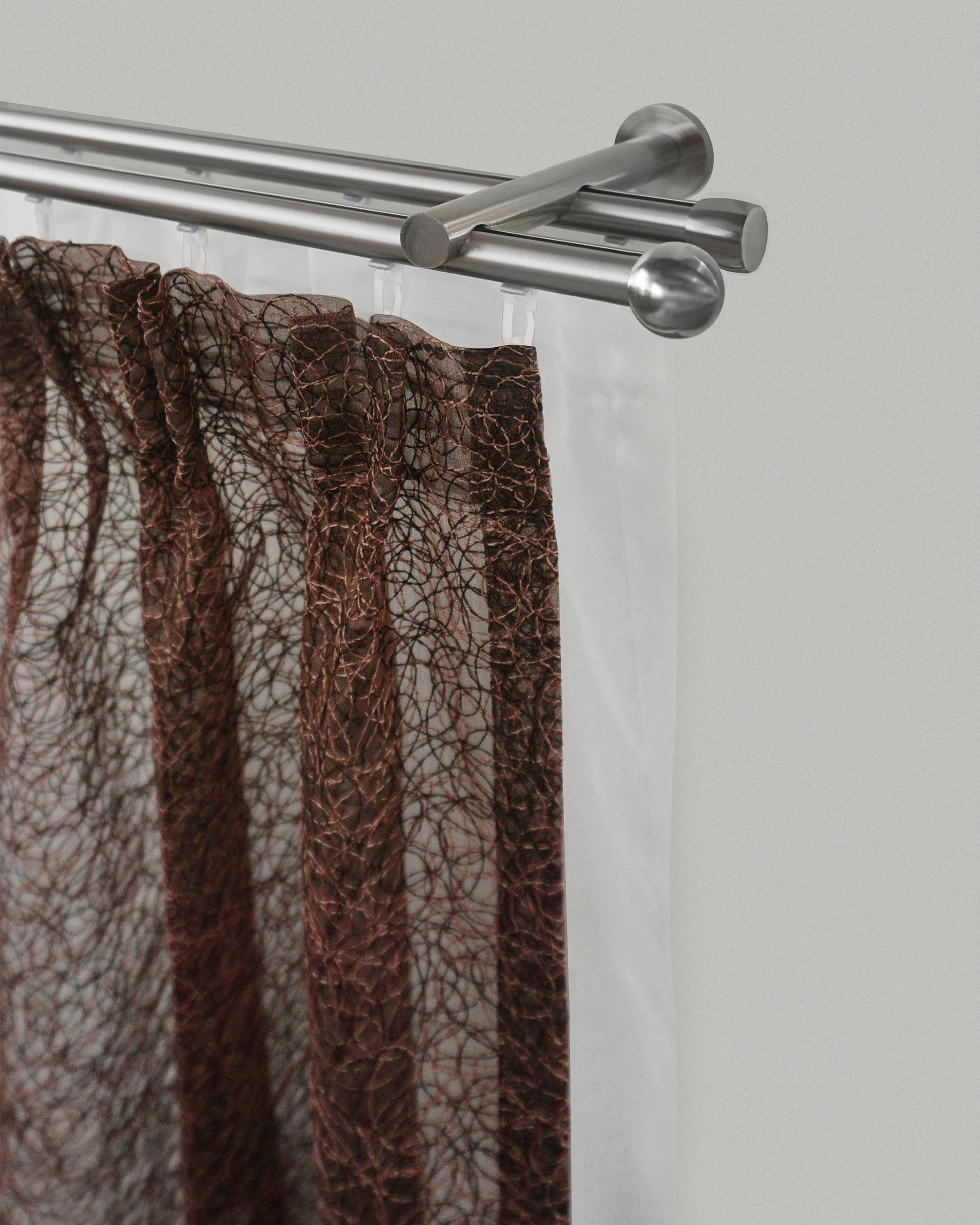 Image of GARESA Gardinenstange »KUGEL«, 2 läufig-läufig, Wunschmasslänge, Vorhanggarnitur, Innenlauf, einfache Montage, mit Profilverbinder verlängerbar, Wandmontage, Kugel, edelstahl optik bei Ackermann Versand Schweiz