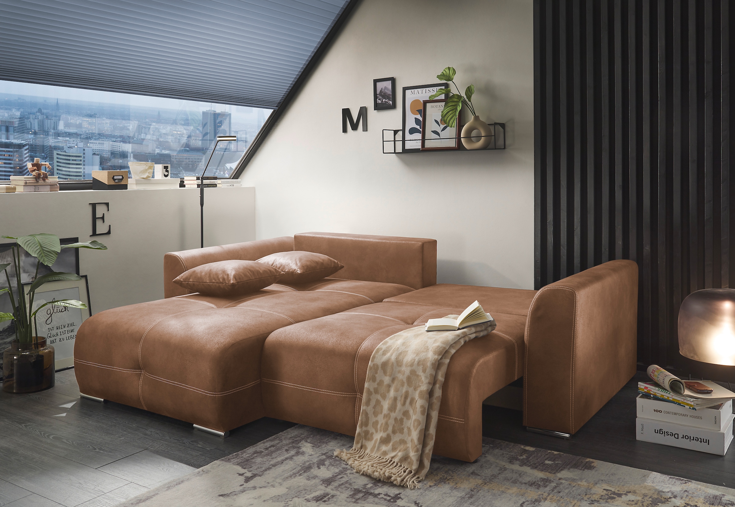 ED EXCITING DESIGN Ecksofa »Dolan L-Form«, mit Bettfunktion, Bettkasten & 2 Zierkissen